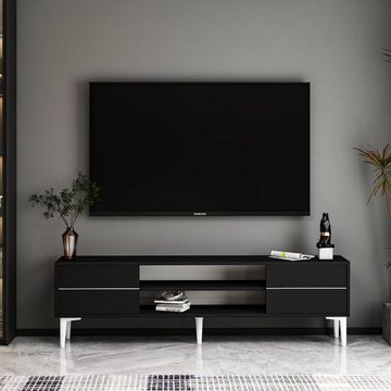 moebel17 TV-Regal TV Lowboard Aragon Schwarz Weiß, modernes TV Lowboard in Schwarz Weiß mit 2 Türen