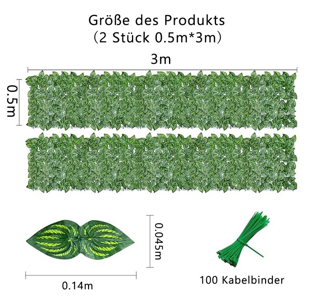 Thumbnail - NUODWELL Balkonsichtschutz Künstliche Efeu Garten Sichtschutz,Künstliche Efeu Blatt Dekoration 100x300cm (2x50x300cm), f...