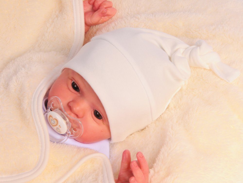 Mützchen Knotenmütze Mütze Bortini Baby für Erstlingsmütze Creme Neugeborene Baby La