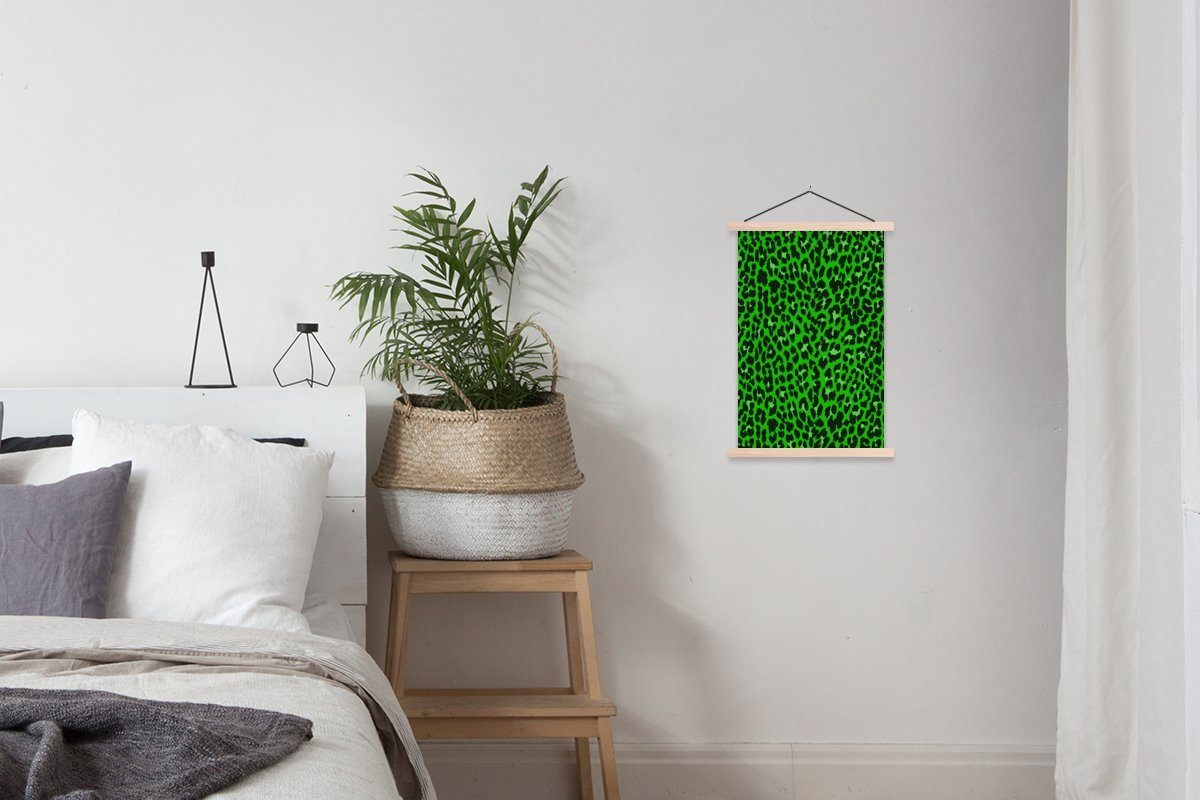 MuchoWow Poster Wohnzimmer, Bilderleiste, Leopard Magnetisch Muster für - St), Textilposter - Posterleiste, Grün, (1