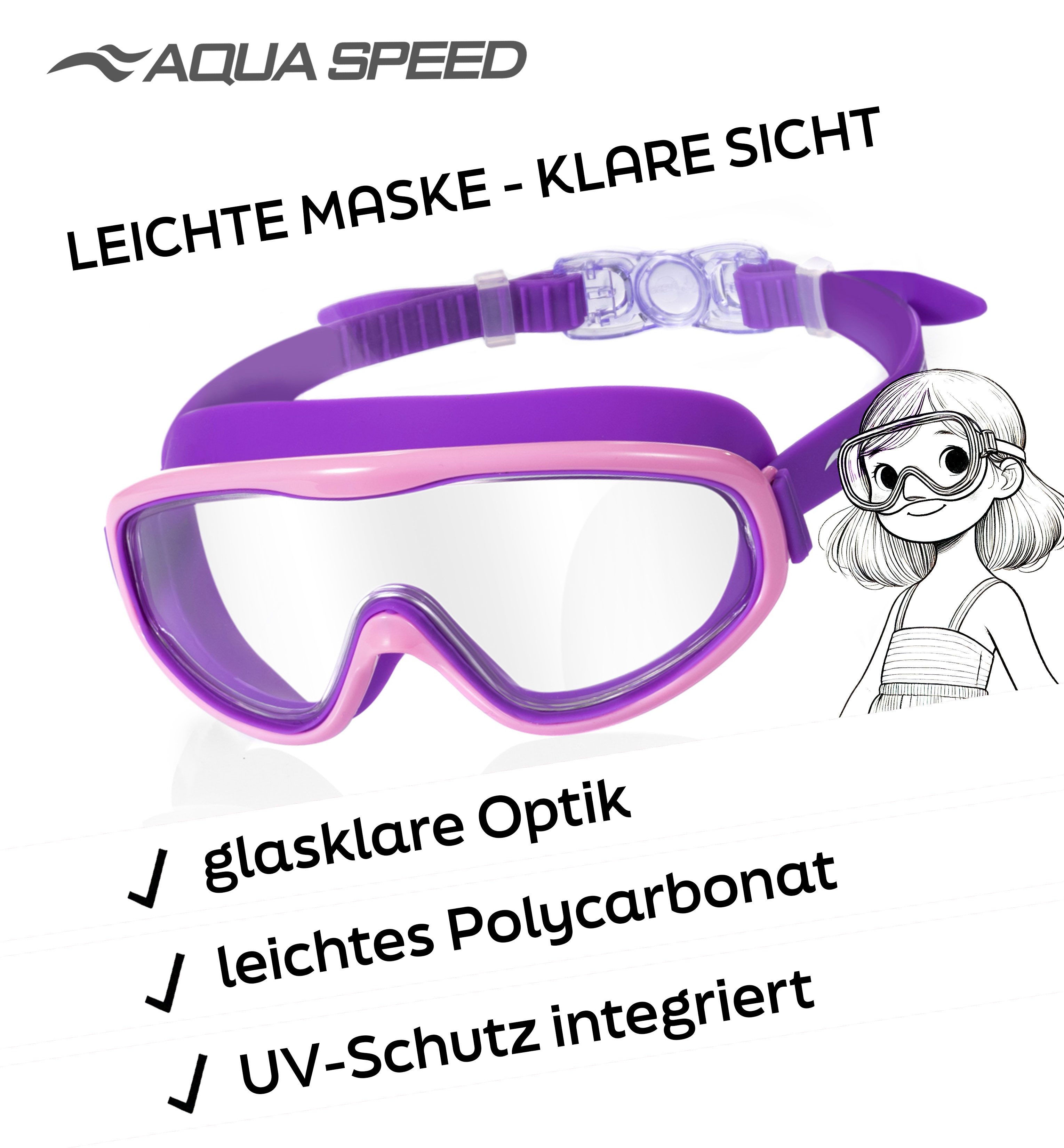 Aqua Speed Schnorchel RAY FS Tauchmaske mit Stoff-Kopfband für Erwachsene / Jugendliche (Einzel Schwimmmaske mit gehärtetem Glas), Taucherbrille Stoffband Einzellinse