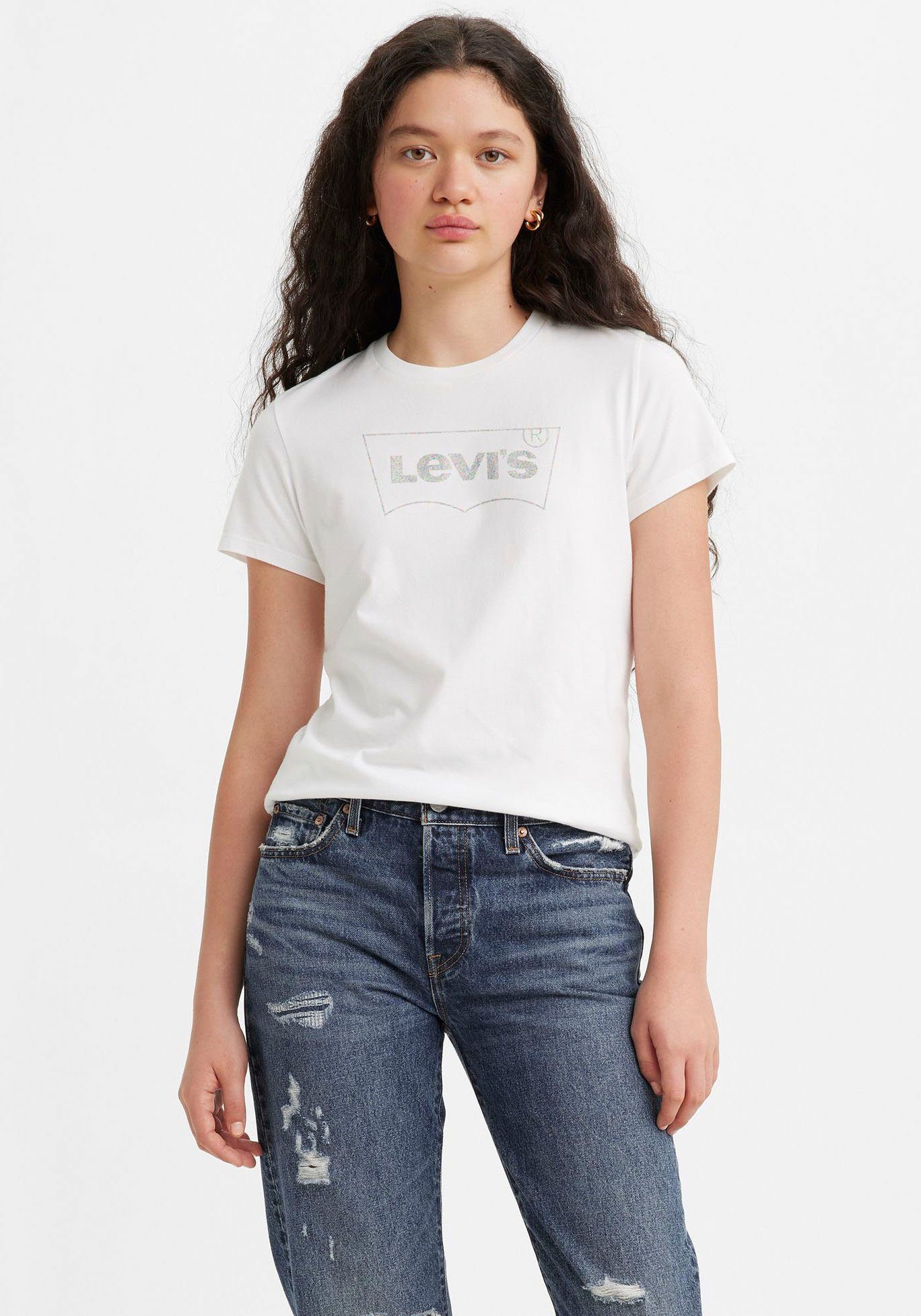 Levi's® Rundhalsshirt THE PERFECT TEE mit Logo im Metallic-Holo Print white