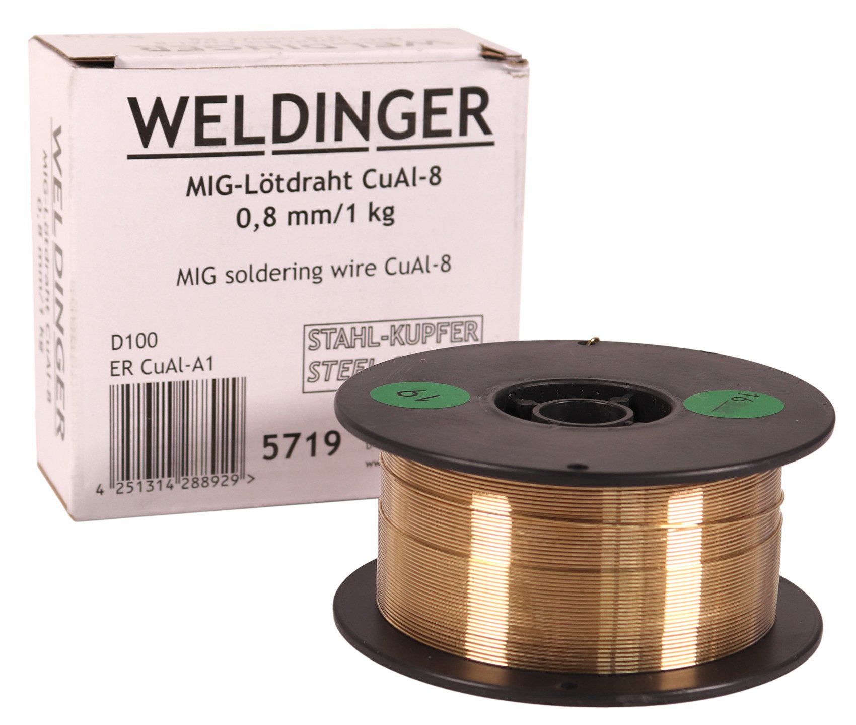 WELDINGER Schweißdraht MIG-Lötdraht CuAl-8 0,8 mm 1 kg D100 höherfeste Stähle Karrosseriebau, (1St)