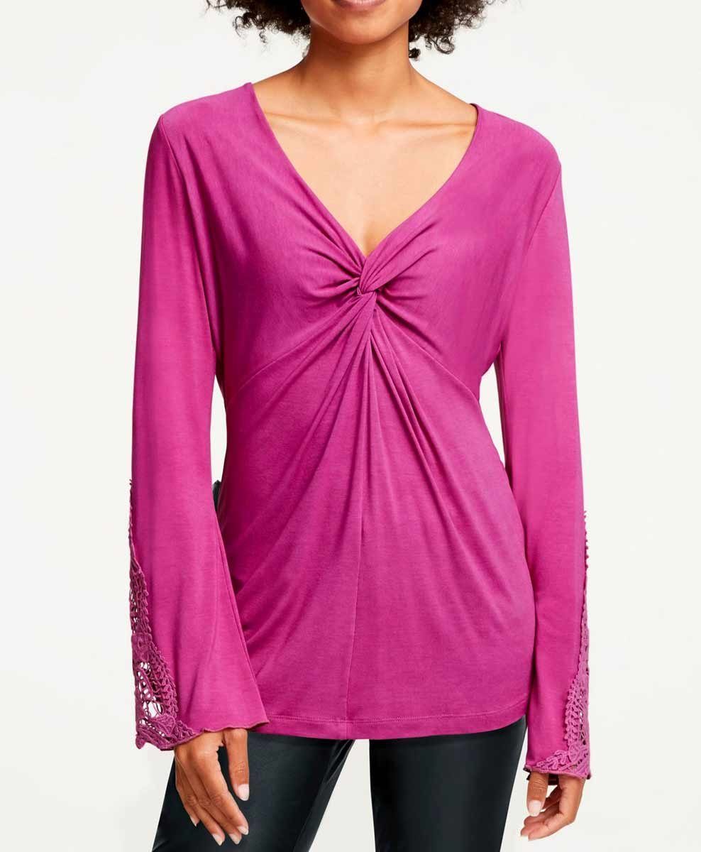 PATRIZIA pink DINI Designer-Jerseyshirt T-Shirt by DINI Damen m. PATRIZIA heine Häkelspitze,