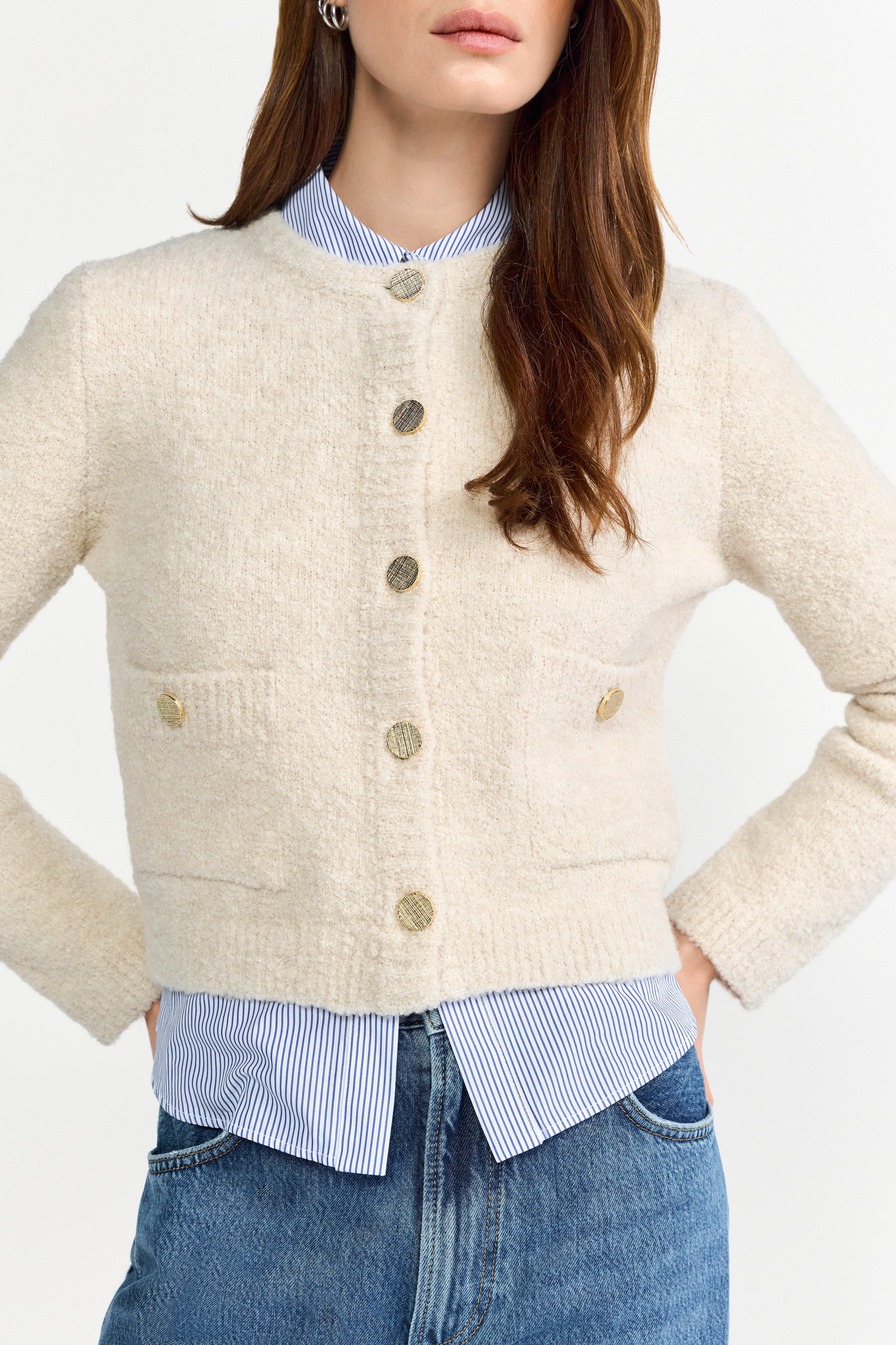 RICHROYAL Cardigan Boucle, gerader Form, Schmuckknöpfe, günstig online kaufen