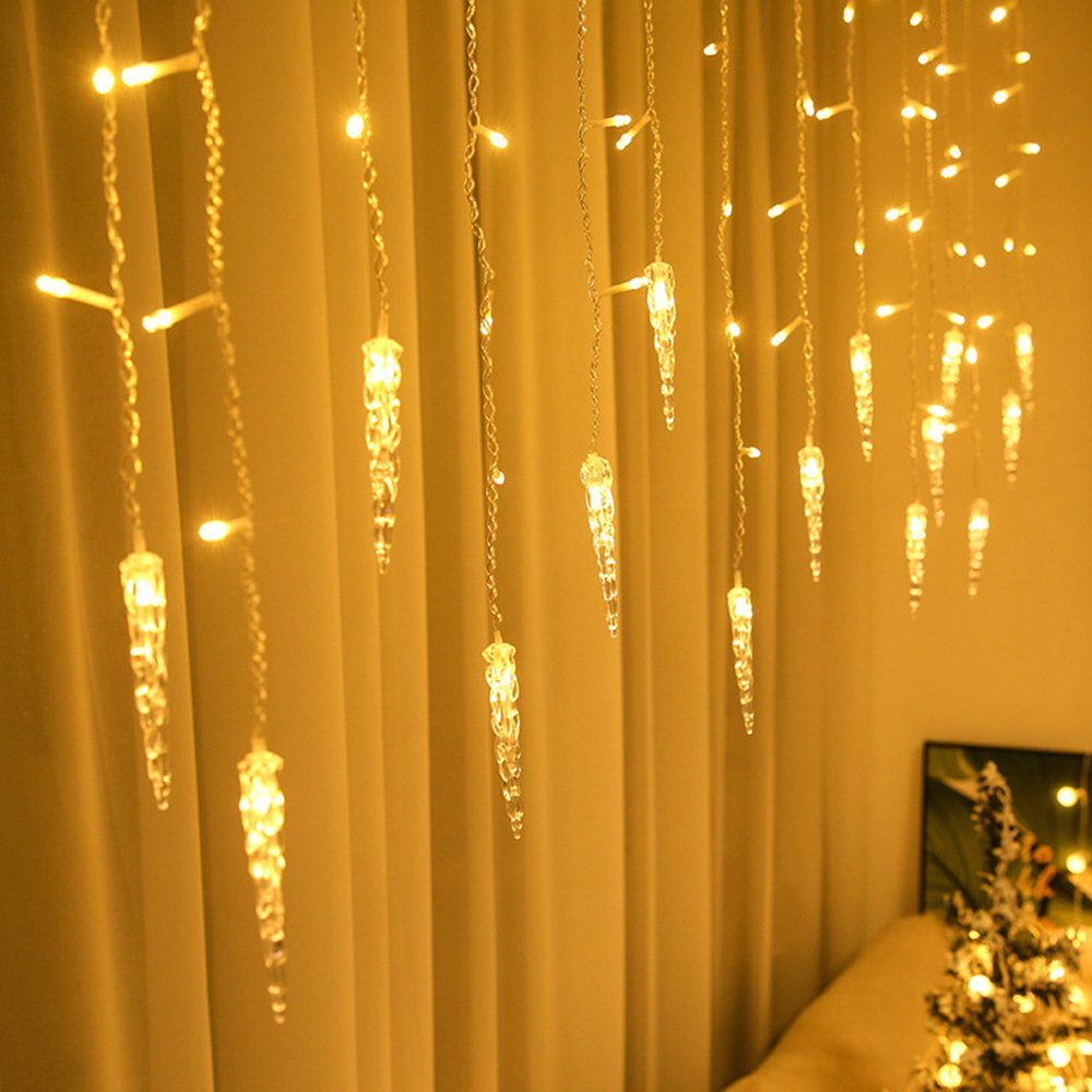 Weiß wasserdicht,Weihnachtliche,für LED-Lichterkette,3.5M,LED Warmes Laybasic Geburstag 8 Weihnachten,Party, Modi, Lichterkette Eiszapfen Lichter,LED-Lichtervorhang,