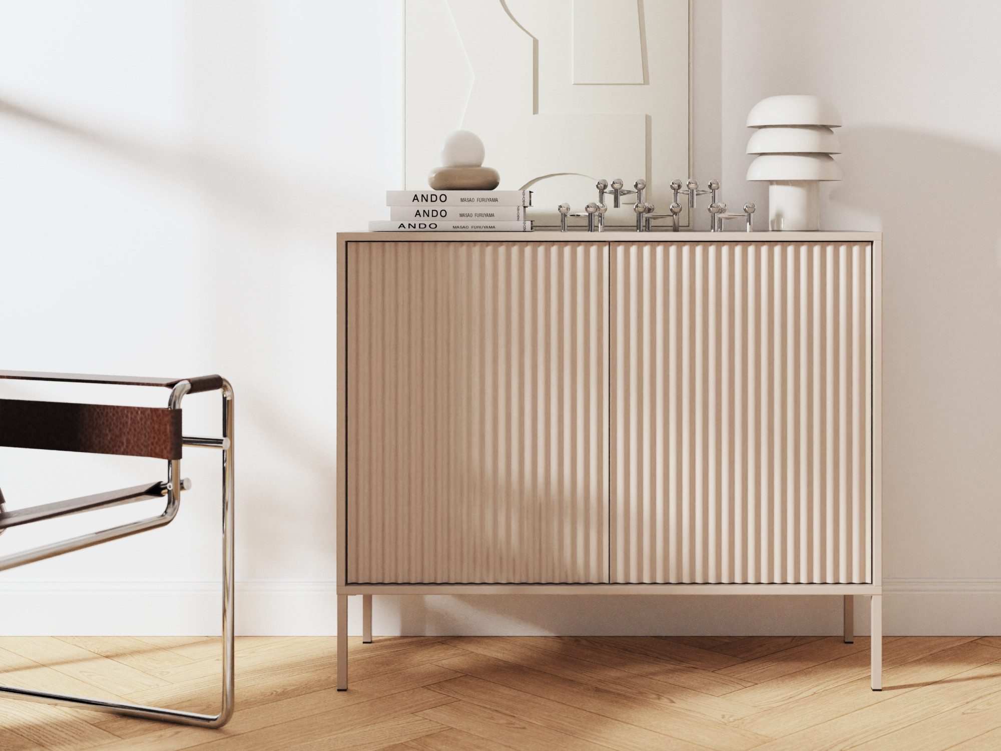 Beautysofa Kommode NOTO 100 cm mit 2 Türen, Push-to-Open (Farbe Cashmere, Modernes Design)