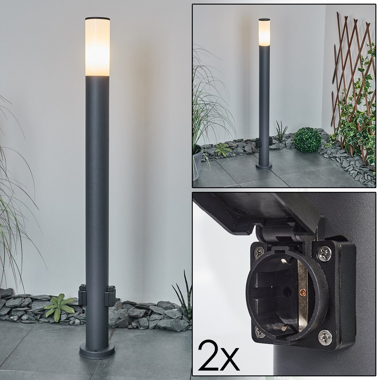 hofstein Pollerleuchte »Zogno« mit 2 Steckdosen, Sockelleuchte / Metall/Kunststoff,Anthrazit, ohne Leuchtmittel, Sockelleuchte,Metall/Kunststoff,Anthrazit/Weiß,110cm,E27,IP44