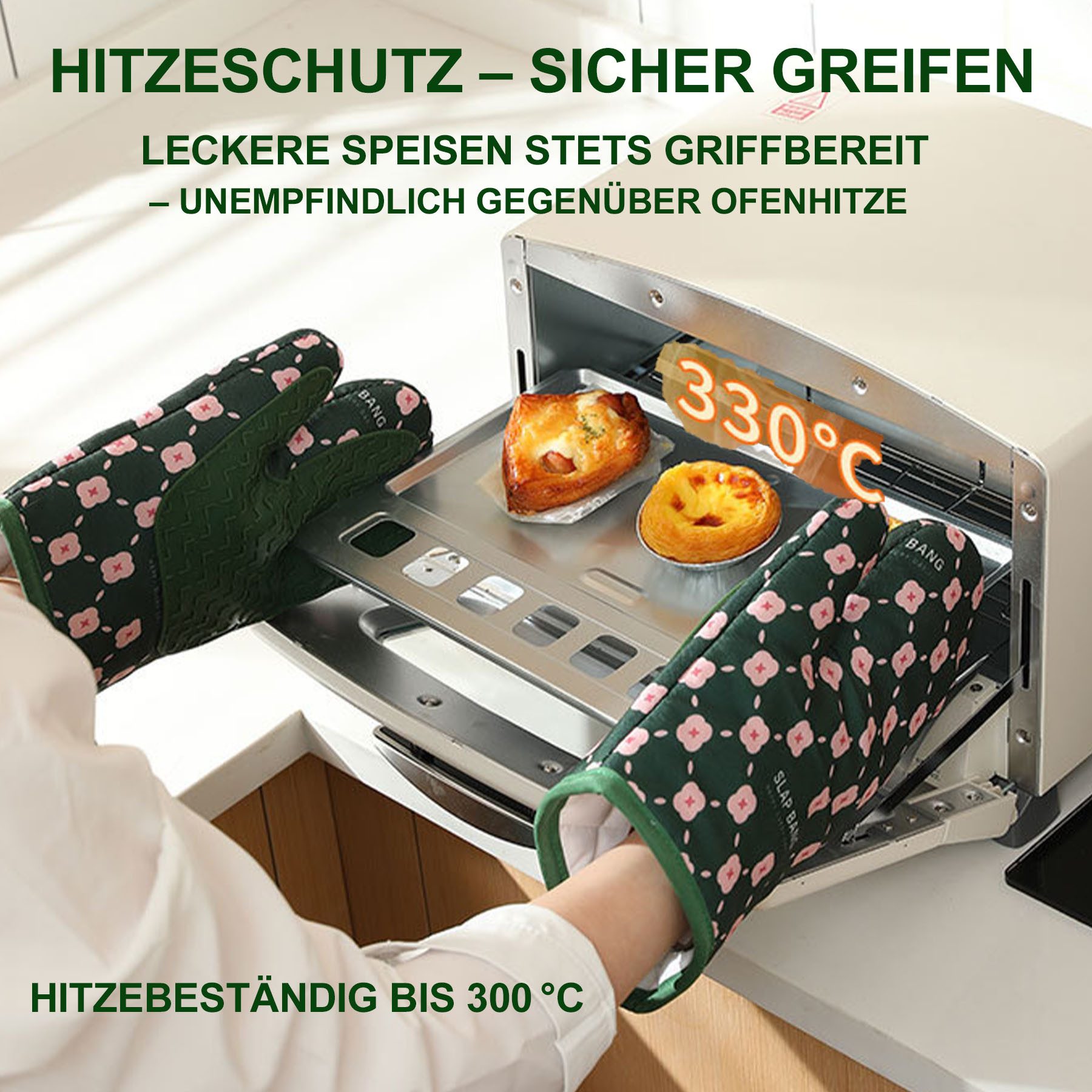 Mutig Topfhandschuhe Ofenhandschuhe 2-teiliges Set, Hitzebestaendig bis 300°C, Rutschschutz, (Backhandschuhe Kochhandschuhe für Küche Kochen Backen Grillen BBQ, Oven Gloves Geeignet für Halloween-, Weihnachts- &Thanksgiving-Partys), Sicher & Hitzebeständig, Rutschfestes Design, dampffest & wasserdicht