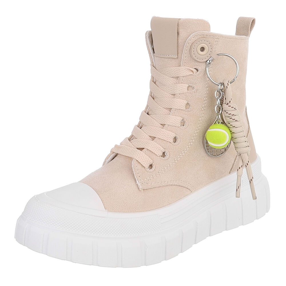 Ital-Design Damen Schnürboot mit Plattformsohle und Zieranhänger Sneakerboots (92078670) Keilabsatz/Wedge Sneakers High in Beige