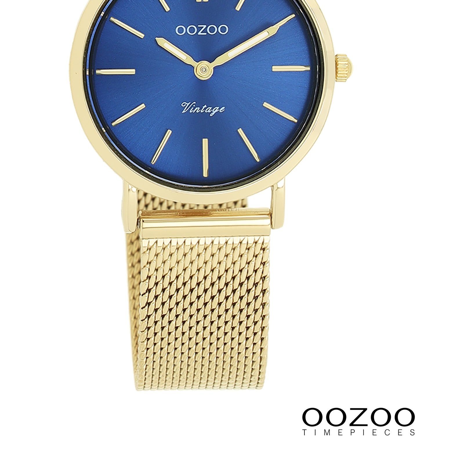 OOZOO Quarzuhr Oozoo Damen Armbanduhr Vintage Series, (Analoguhr), Damenuhr rund, klein (ca. 28mm) Metall, Mesharmband, Casual-Style