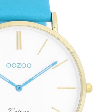 OOZOO Quarzuhr Oozoo Damen Armbanduhr Vintage Series, Damenuhr rund, groß (ca. 40mm), Lederarmband blau, Fashion