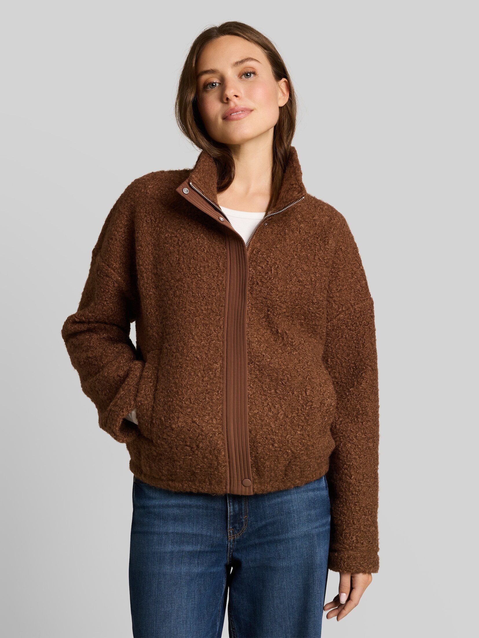 TOM TAILOR Sweatjacke Strick & Sweatshirts Teddy Sweatjacke mit Stehkragen