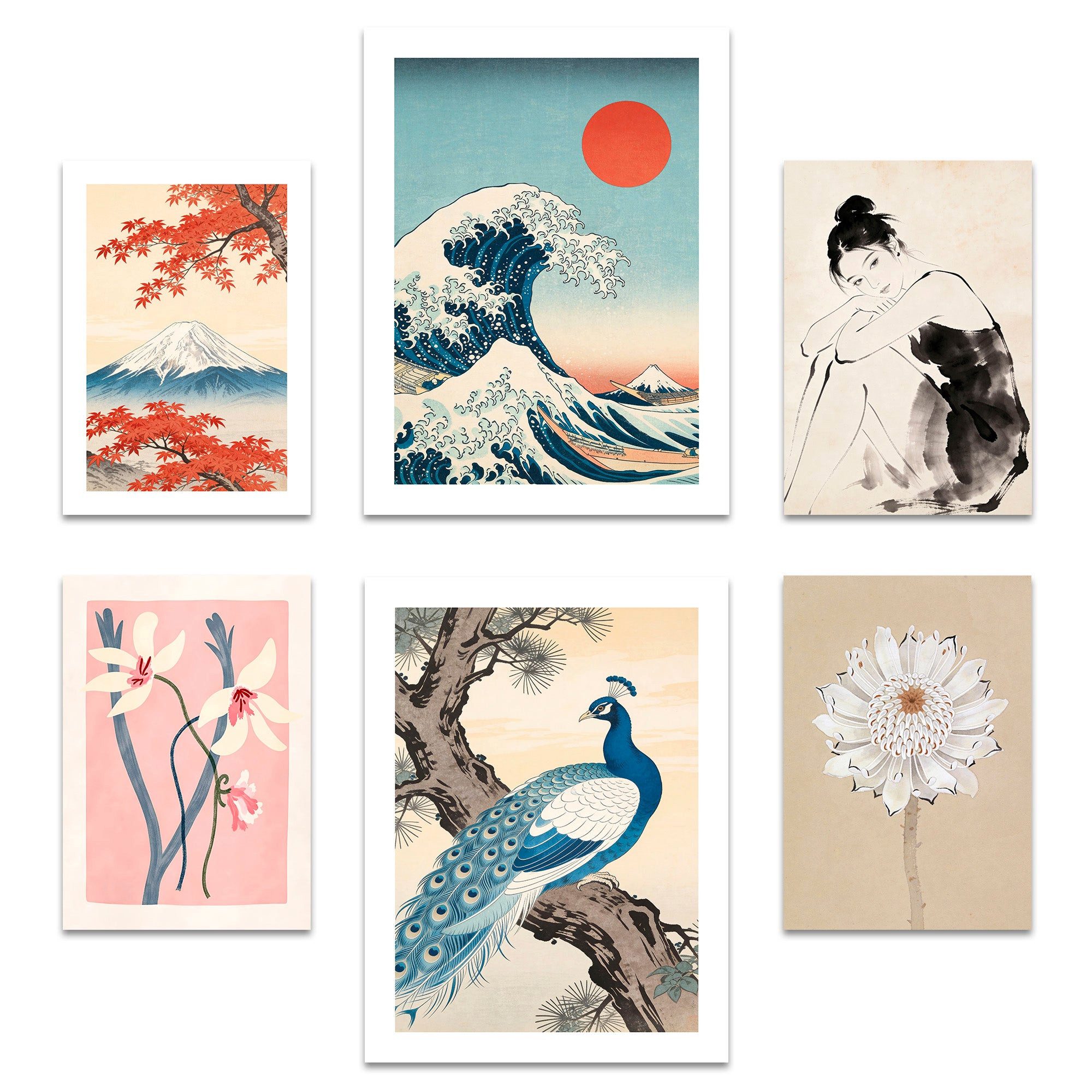 ARTFAVES Bilder-Collage Poster Set Art Gallery Japan I mehrteilige Bilderwand I Wandbilder Hok, (Wandbilder modern, 6 St)