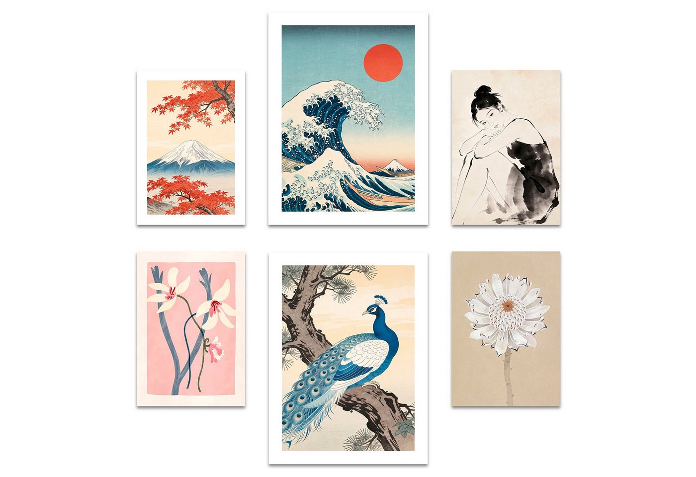 ARTFAVES Bilder-Collage Poster Set Art Gallery Japan I mehrteilige Bilderwand I Wandbilder Hok, (Wandbilder modern, 6 St)