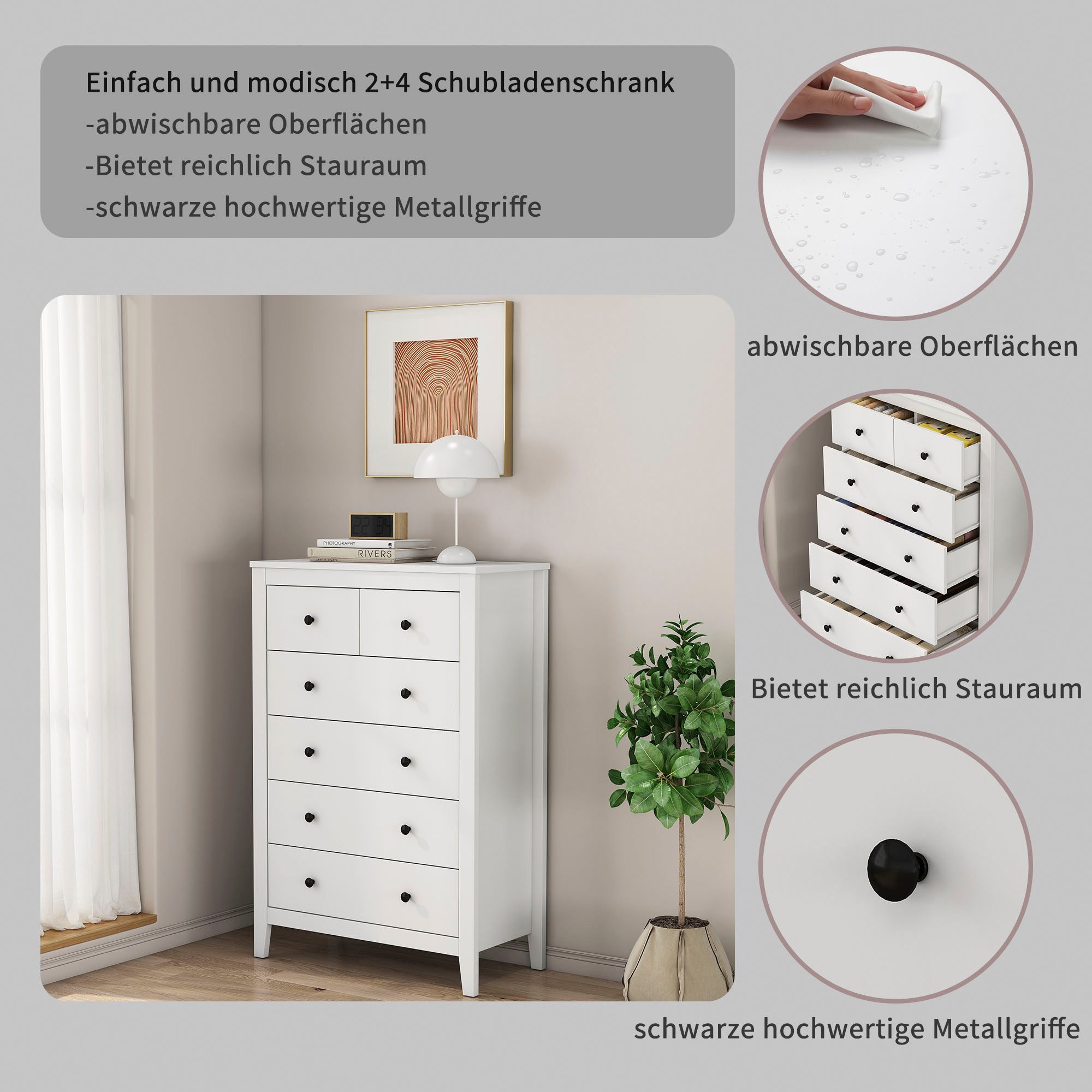 OTTO home Kommode Avelin, Melaminoberfläche, schwarze Metallgriffe, Breite 80 cm