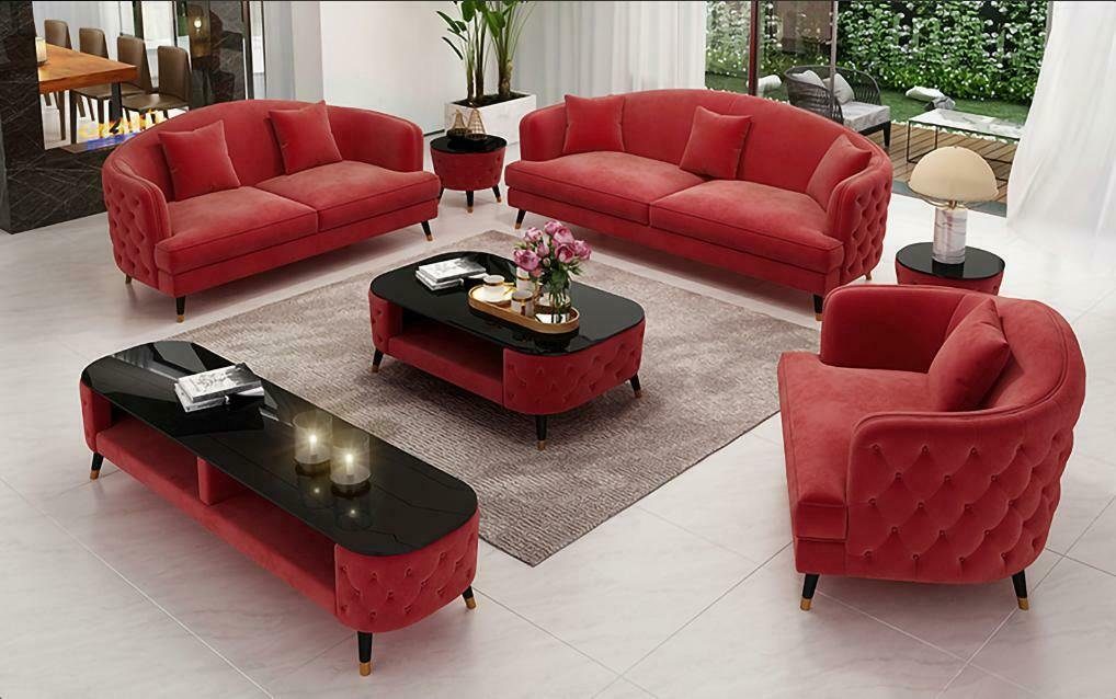 JVmoebel Wohnzimmer-Set Sofagarnitur Set 3+2+1 Sitzer Couchtisch Sideboard Garnitur Rot