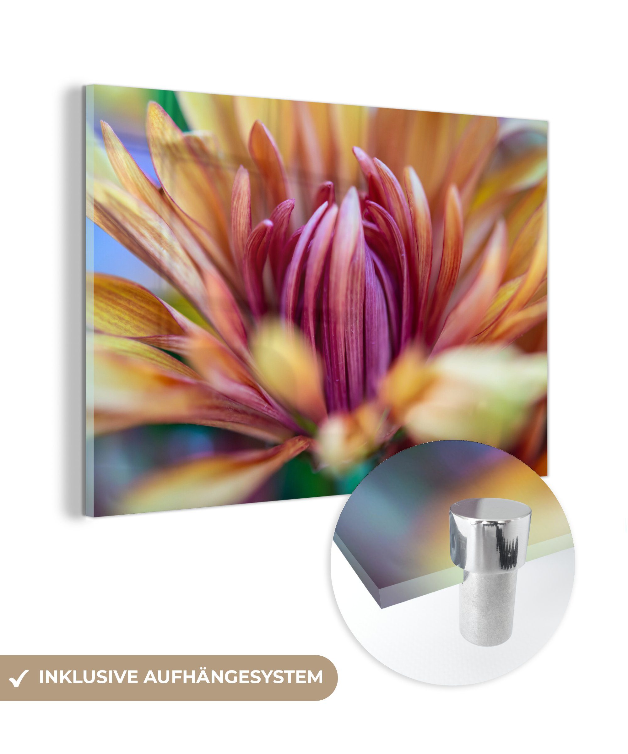 MuchoWow Acrylglasbild Blume - Blatt - Rot, (1 St), Acrylglasbilder Wohnzimmer & Schlafzimmer