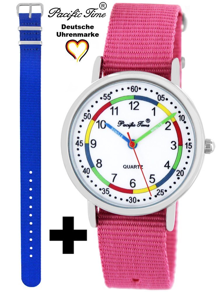 Pacific Time Quarzuhr Set Kinder Armbanduhr First Lernuhr Wechselarmband, Mix und Match Design - Gratis Versand royalblau und rosa