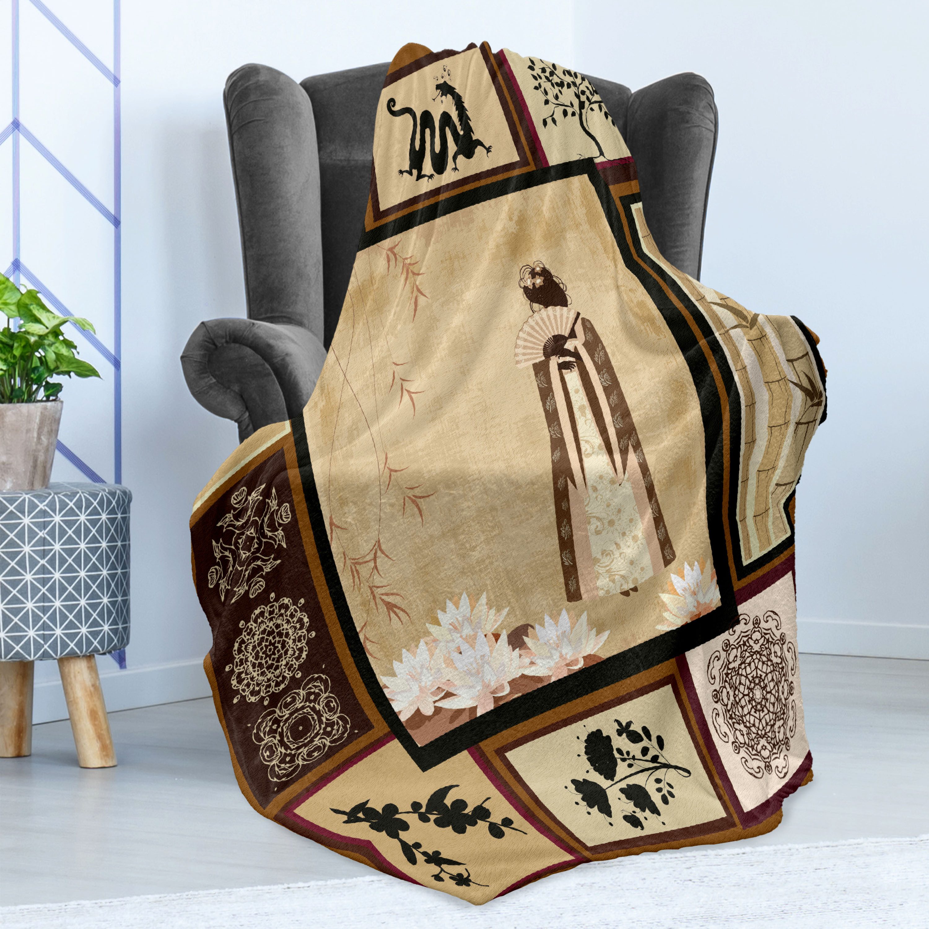 Wohndecke Gemütlicher Plüsch für den Innen- und Außenbereich, Abakuhaus, orientalisch Mädchen im Kleid Kultur