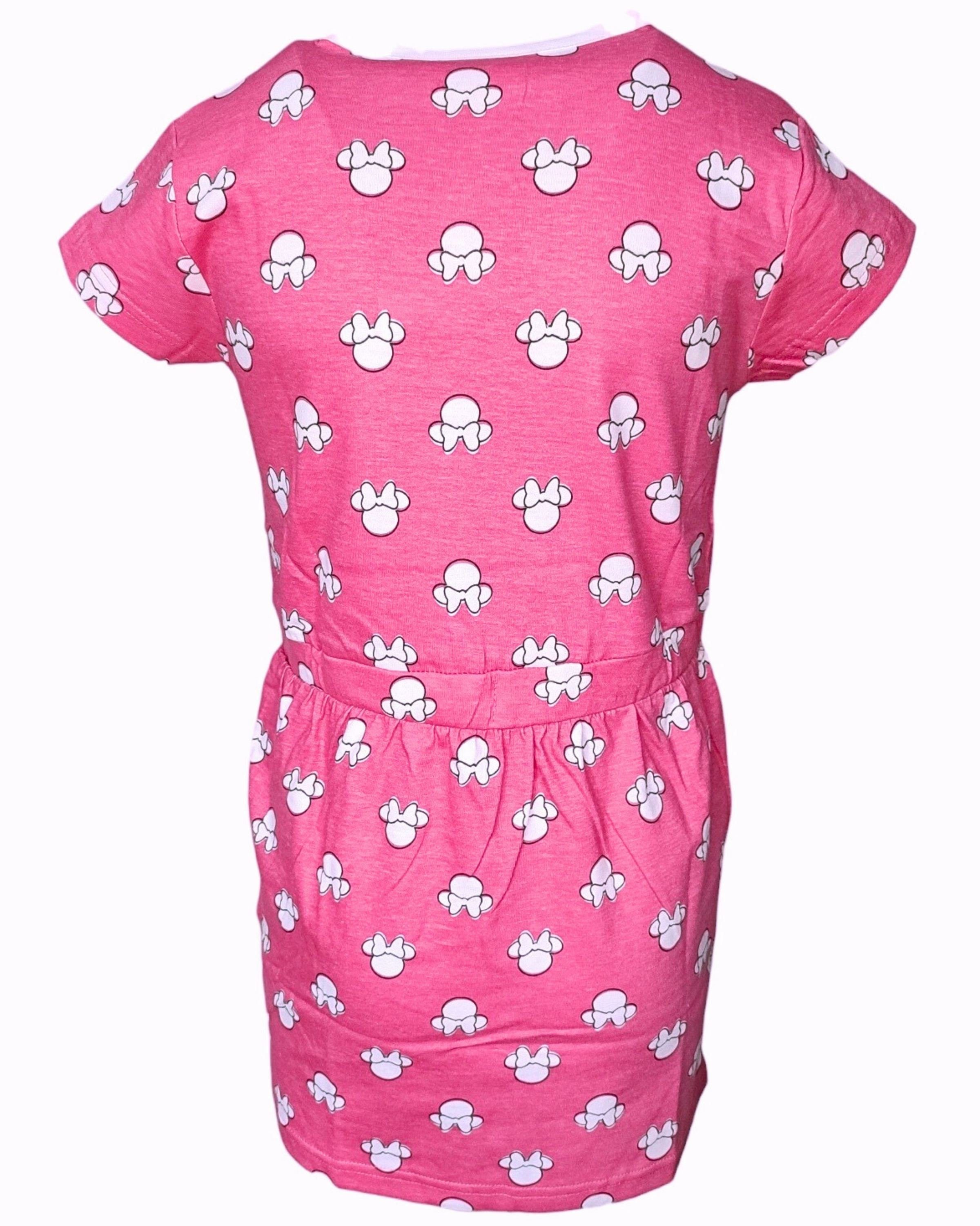 Minnie 98-128 Maus Disney mit Minnie Sommerkleid Jerseykleid Glitzer cm für Mouse Gr. Mädchen Pink