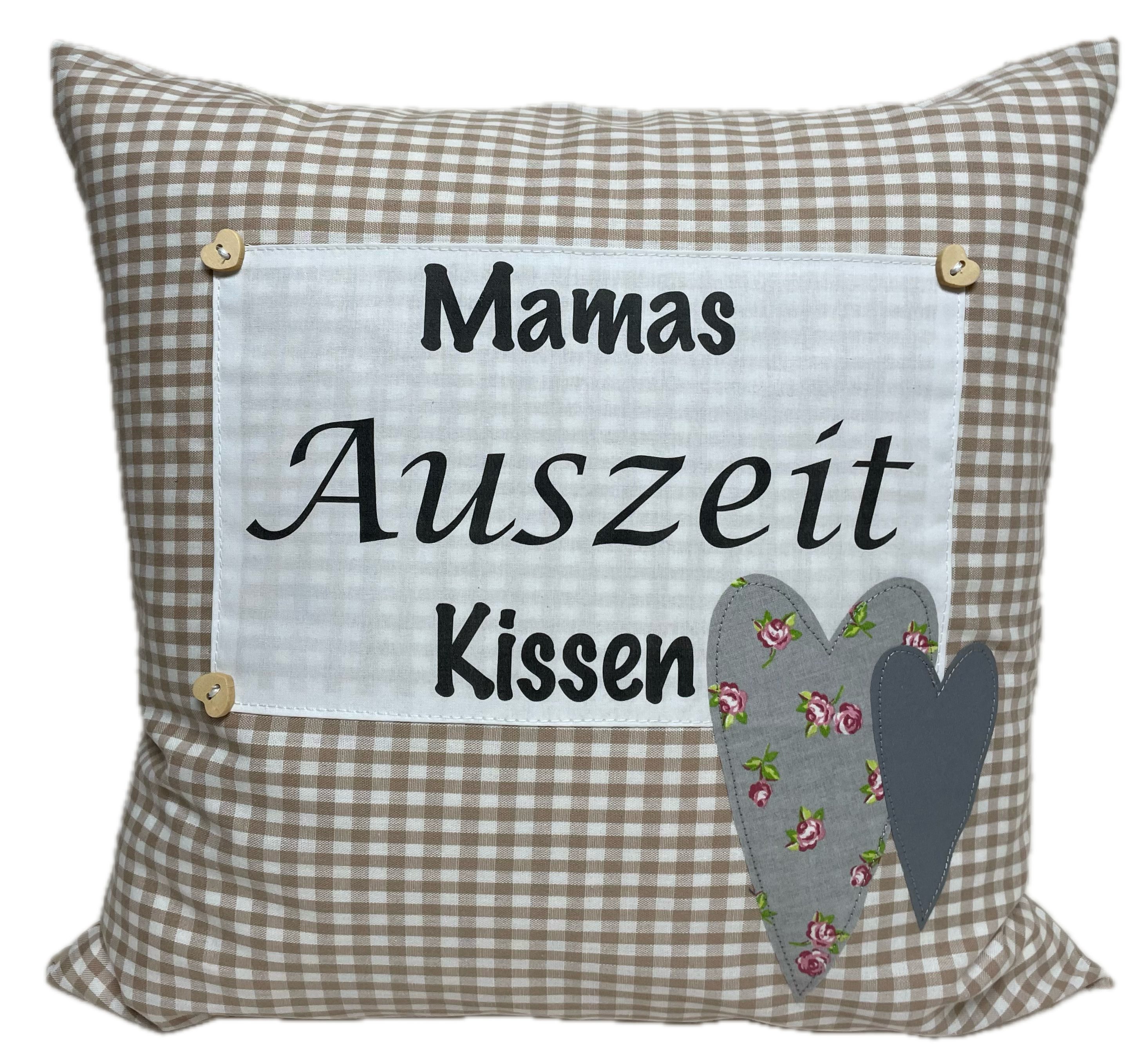 Ammerkind Dekokissen Landhausstil Kissenbezug "Mamas Auszeit Kissen" beige/weiß, Kissenhülle ohne Füllung