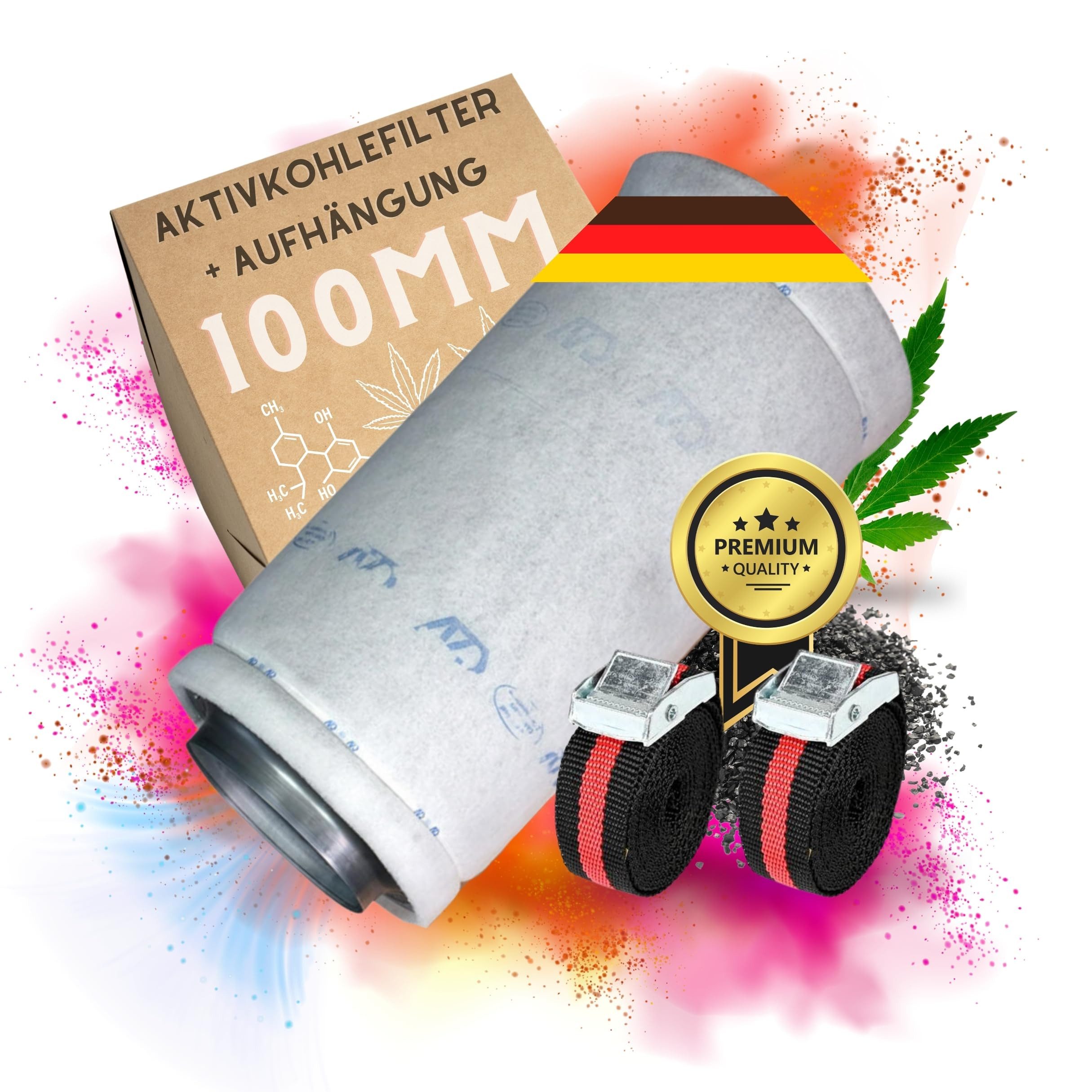 Abluftfilter Aktivkohlefilter 100mm + Aufhängung Set Grow für Growbox Filter Grower