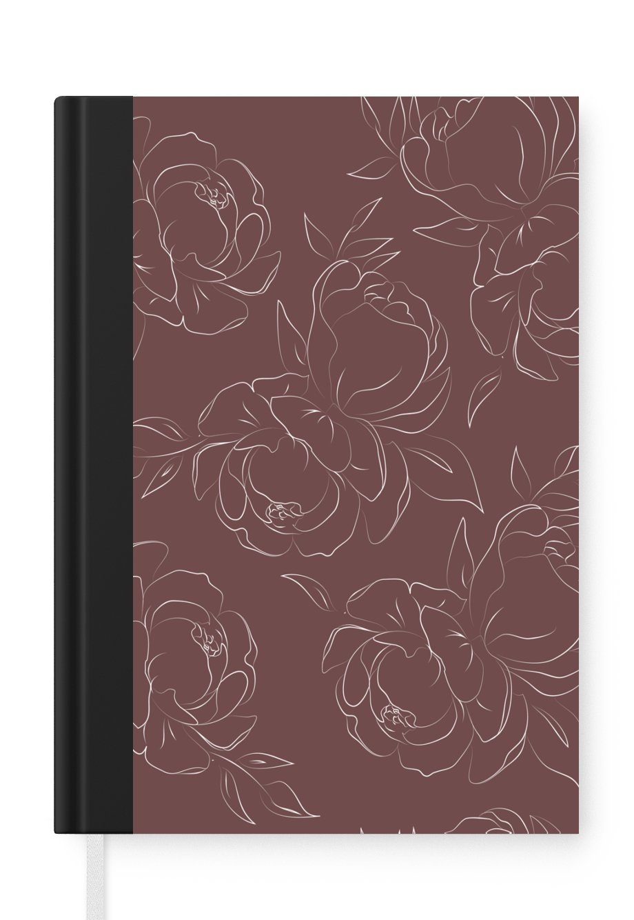 MuchoWow Notizbuch Blumen - Muster - Pflanzen - Rose - Strichzeichnung, Journal, Merkzettel, Tagebuch, Notizheft, A5, 98 Seiten, Haushaltsbuch