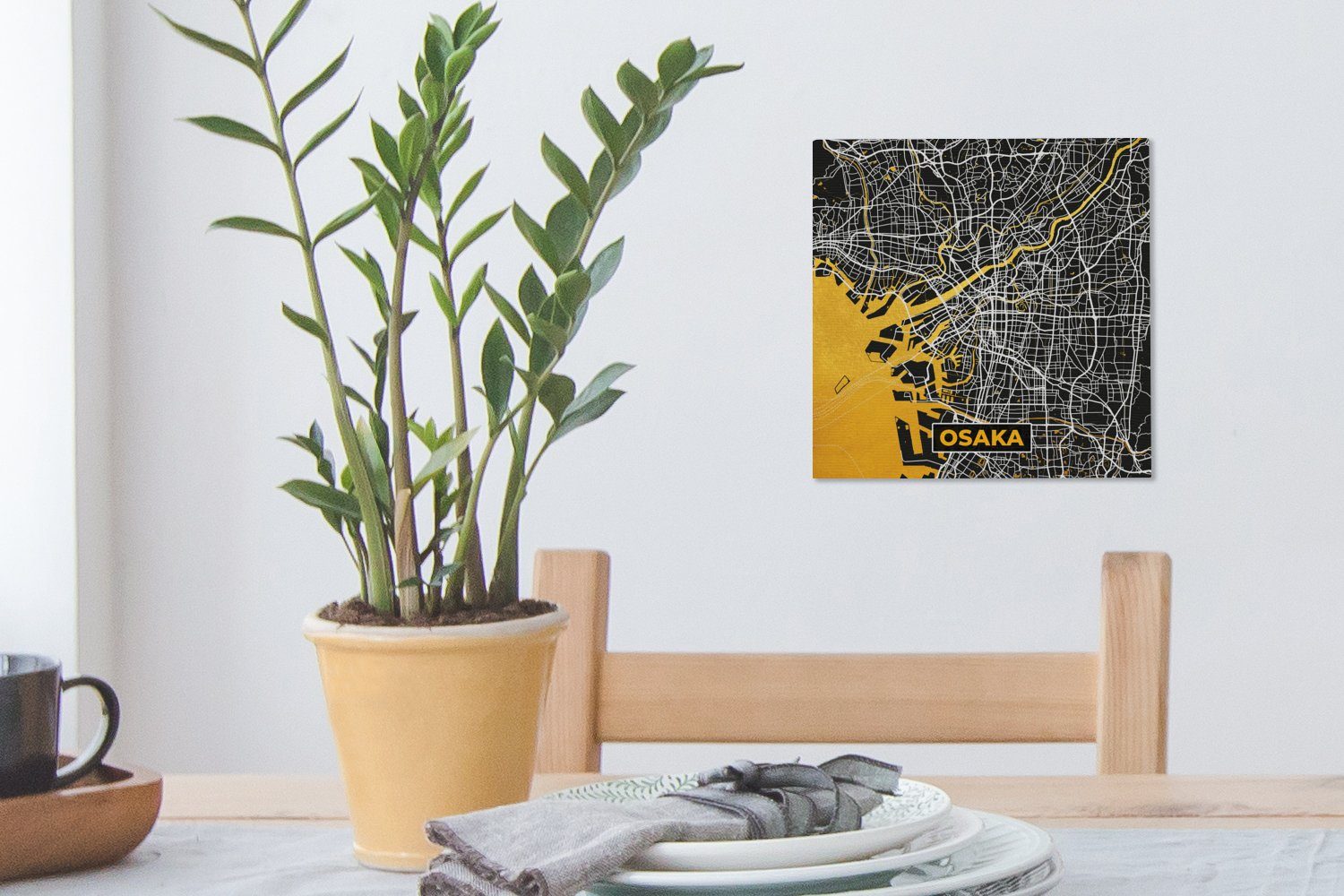Leinwand Schlafzimmer - Leinwandbild Gold für OneMillionCanvasses® (1 Bilder Stadtplan Osaka Wohnzimmer - - St), Karte,