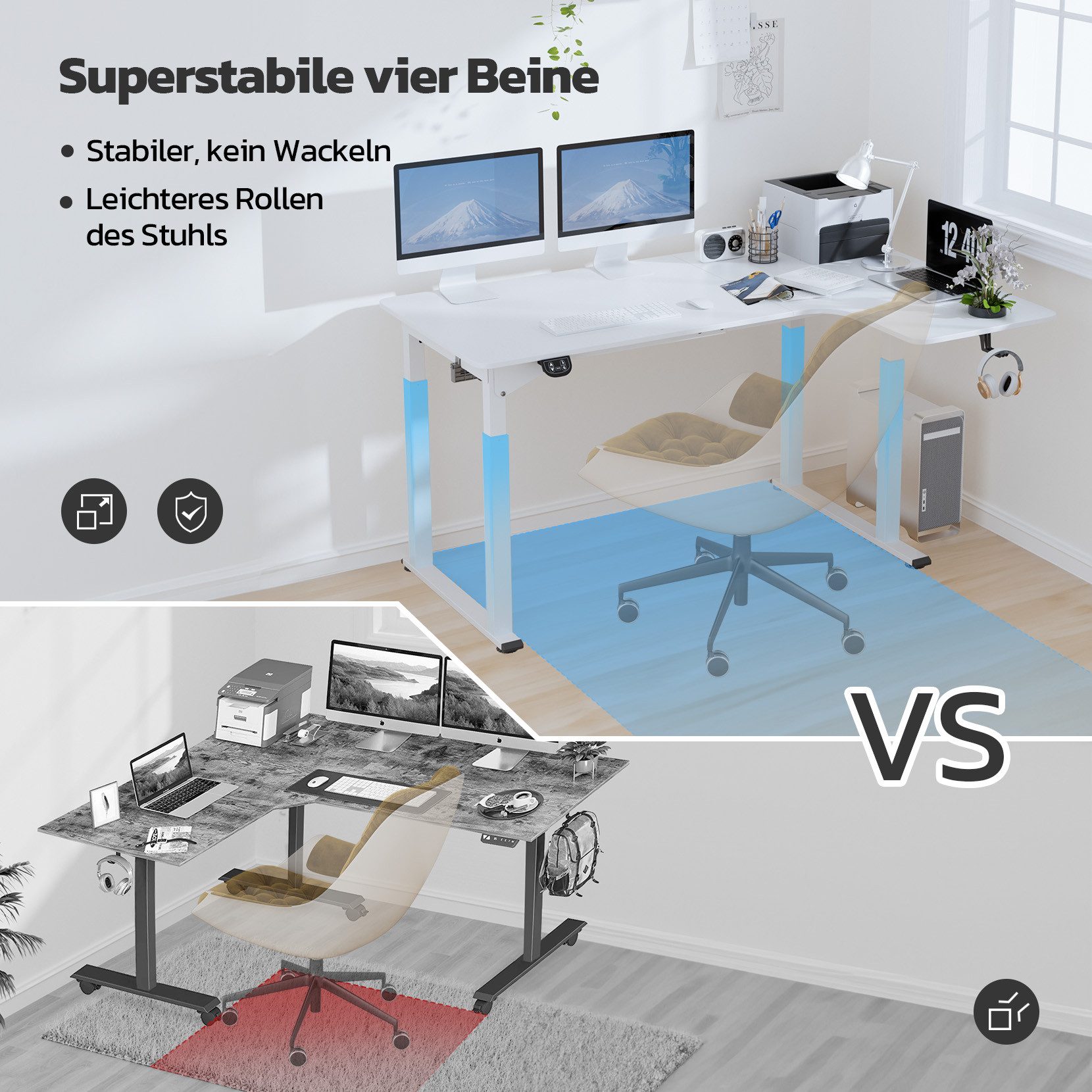 Dripex Eckschreibtisch Elektrisch Höhenverstellbar 180x110 L-form Schreibtisch Standing Desk