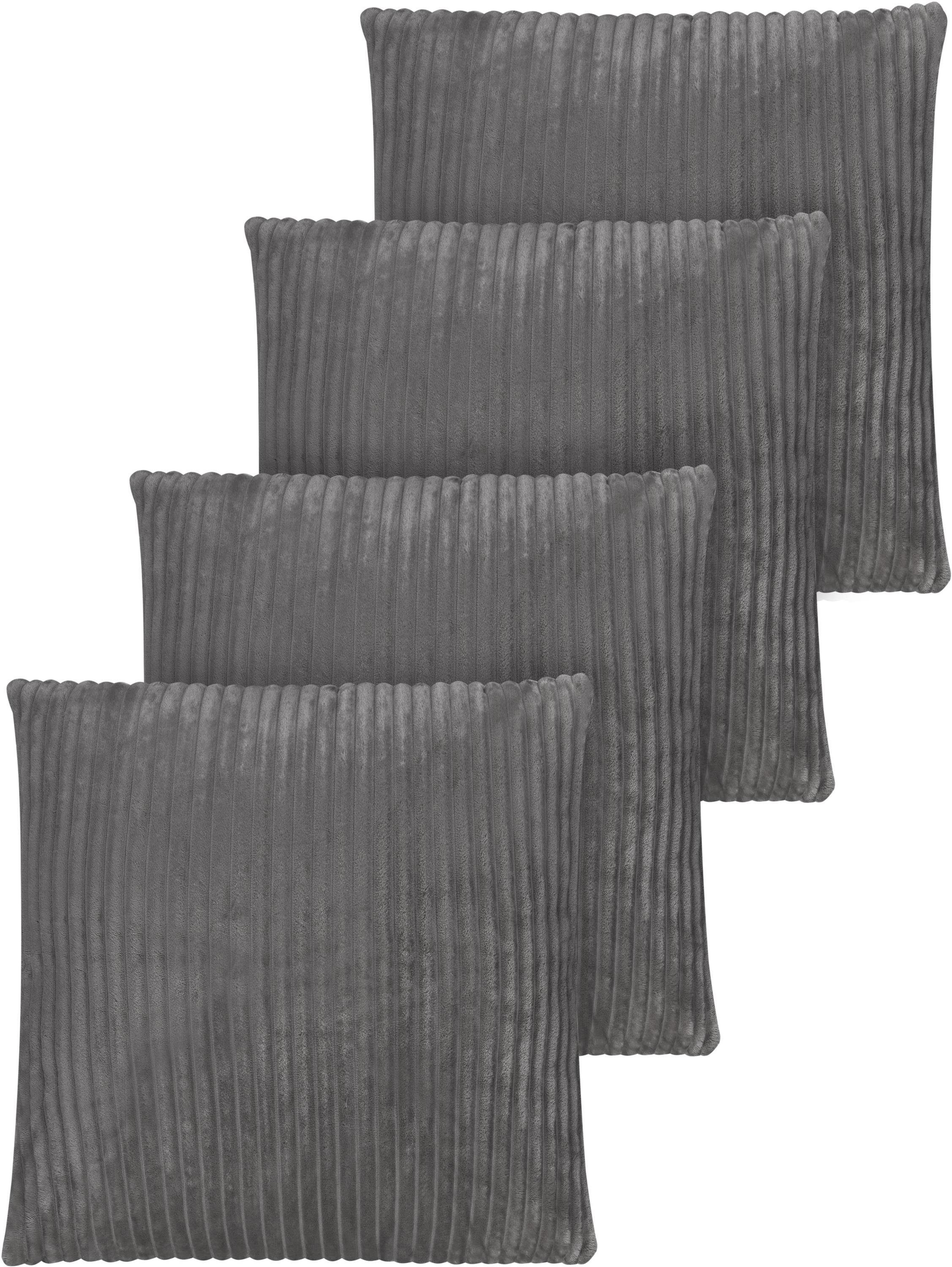 Aspero Dekokissen 4er Set Kissenbezüge aus Streifen-Flanell 45x45 cm, Weiche Sofakissen aus hautsympathischem Material Dunkelgrau