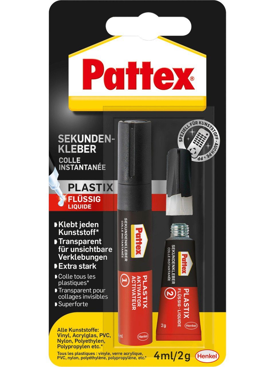 Pattex Bastelkleber Pattex Sekundenkleber Plastix Flüssig 2 g + 4 ml