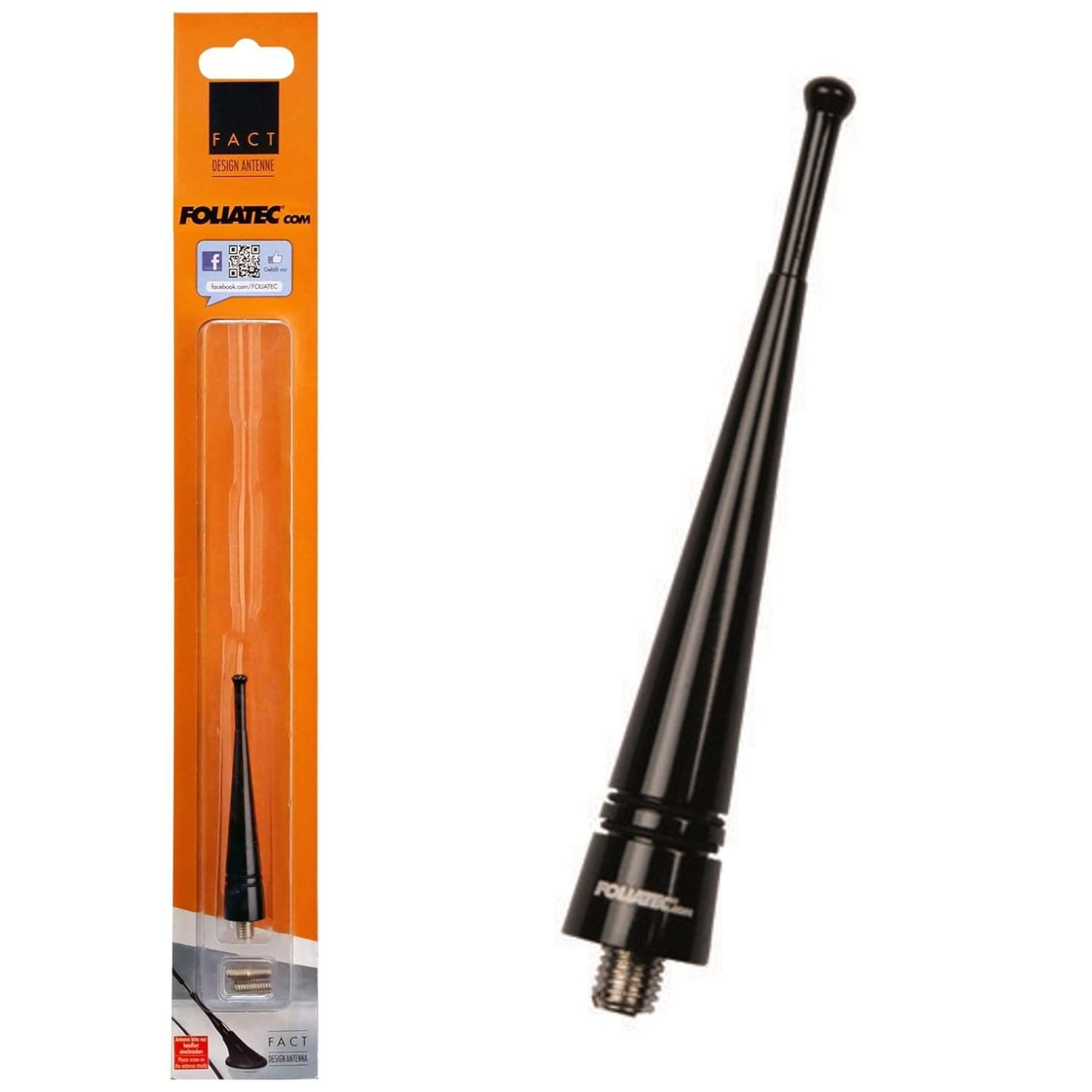 FOLIATEC Fact Design Sport Antennen-Stab 9cm Schwarz Autoradio-Ersatzantennenstab (AM,FM,UKW,Radio), M5 M6 M7 Gewinde Universal Dach-Antenne Auto-Radio AM FM UKW