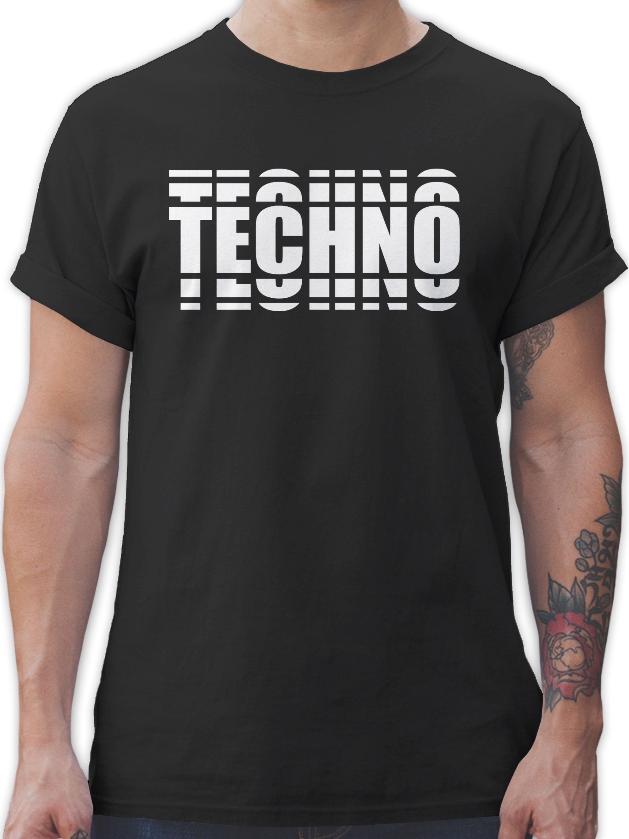 Shirtracer T-Shirt Techno in Grafischem Muster Festival Zubehör 01 Schwarz