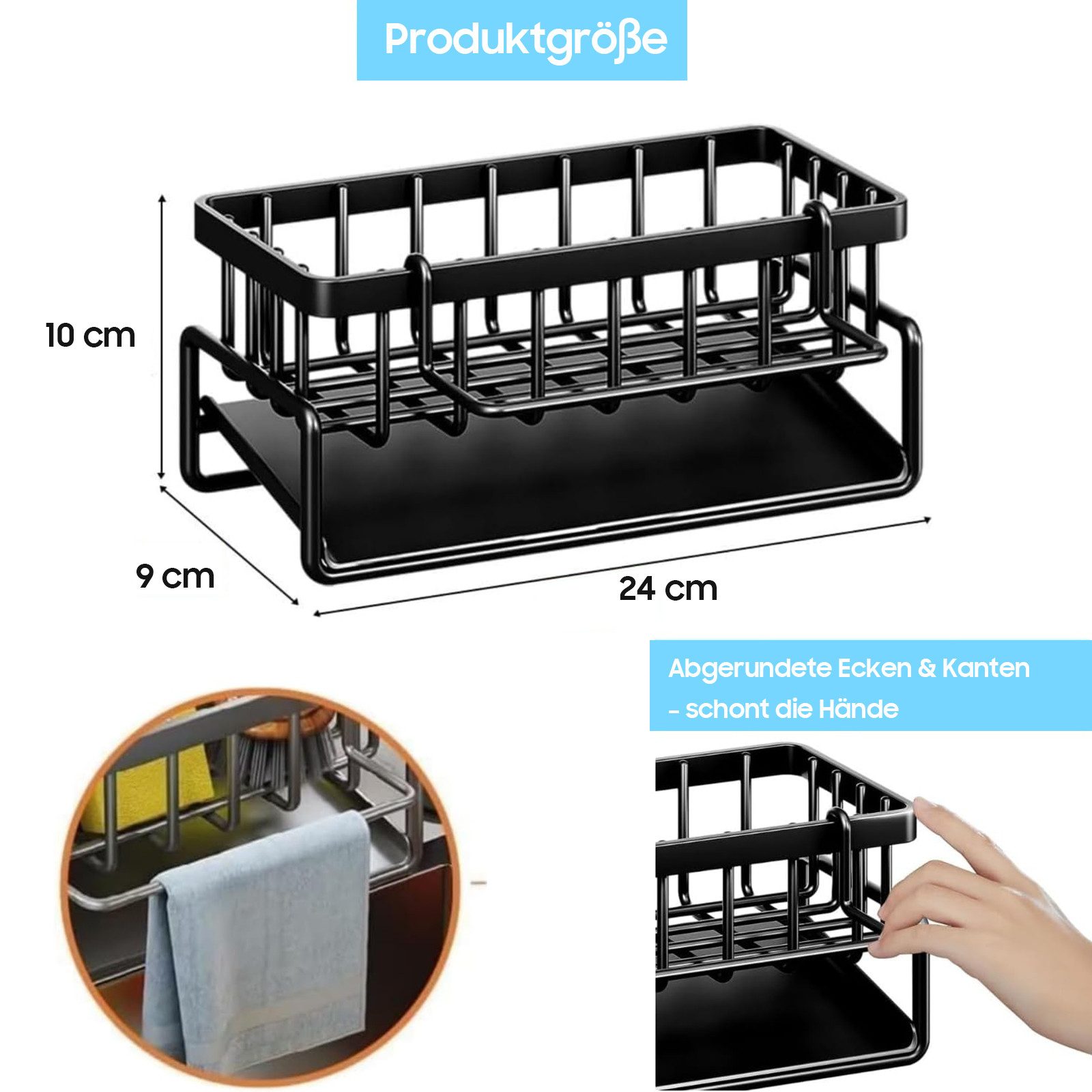 SURFOU Küchenorganizer-Set Spülbecken Organizer, wandmontiert ohne Bohren mit Ablaufrinne, Für Ordnung an der Spüle – Ihr praktischer spülbecken organizer – Bild 4 von 5