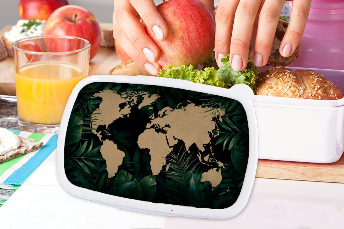 Lunchbox Kunststoff, Erwachsene, Brotbox MuchoWow und Kinder Pflanzen für Brotdose, weiß für und Jungs Pflanzen, - Weltkarte (2-tlg), - Mädchen Tropische