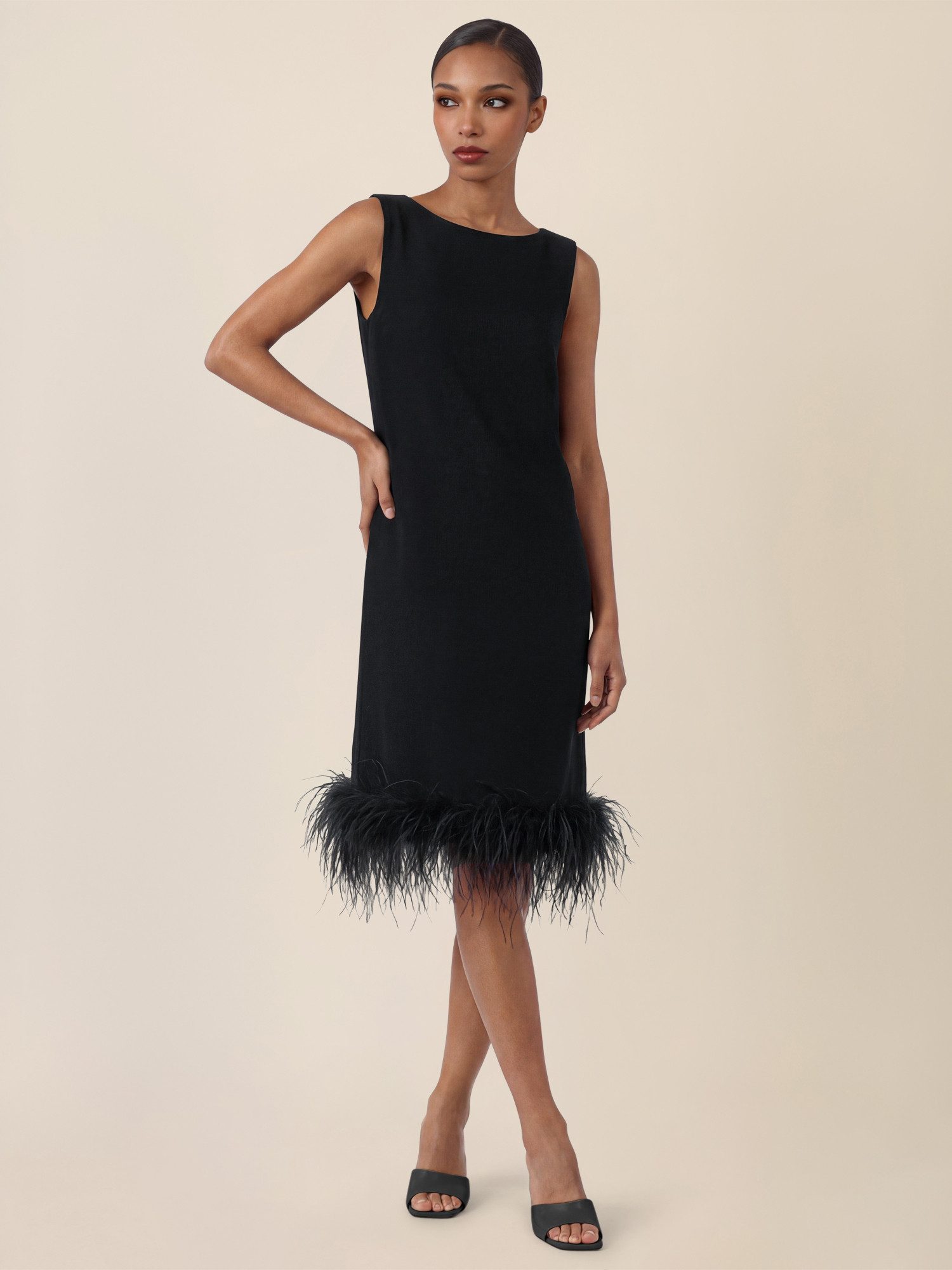 Apart Midikleid mit Federsaum