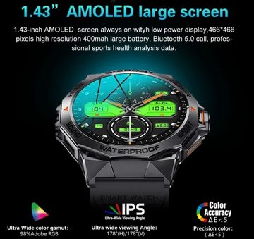 Tidy K62 Smartwatch, Fitness Tracker 1,43-AMOLED Gesundheits-Smartwatches Smartwatch (1,43 Zoll), Fitness-Tracker