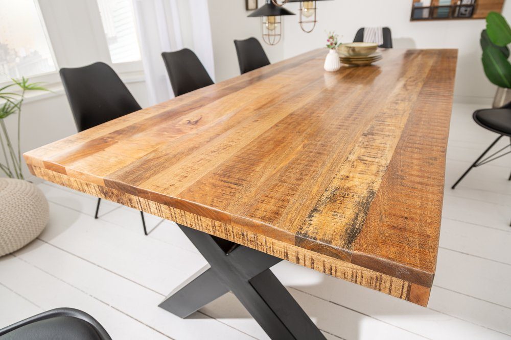 riess-ambiente Esstisch IRON CRAFT 200cm natur/schwarz - Mango-Massivholz, X-Gestell aus Eisen (Einzelartikel, 1-St), Industrial Design & bis zu 8 Personen – ideal für Dein Loft-Esszimmer