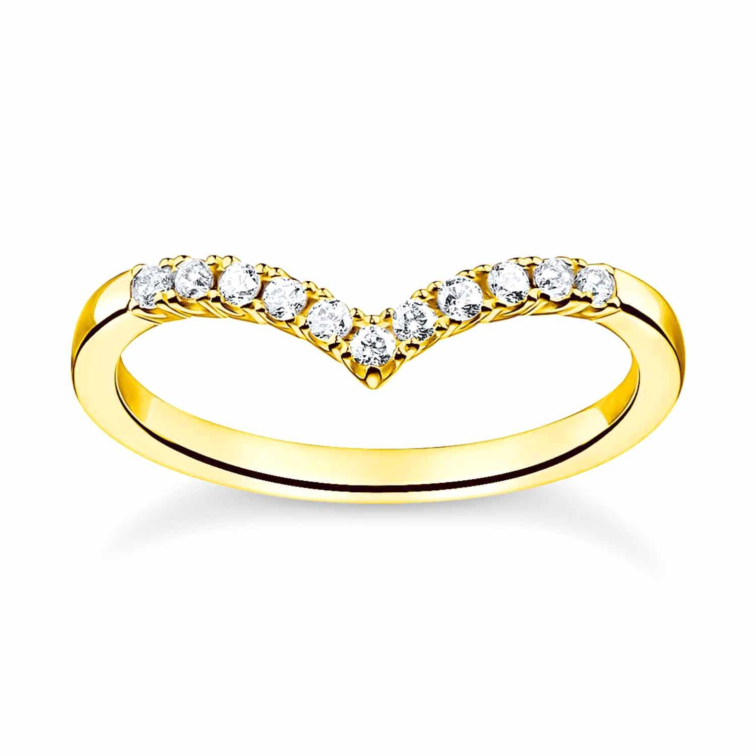 THOMAS SABO Silberring DamenV-Form mit Weißen en Goldfarben