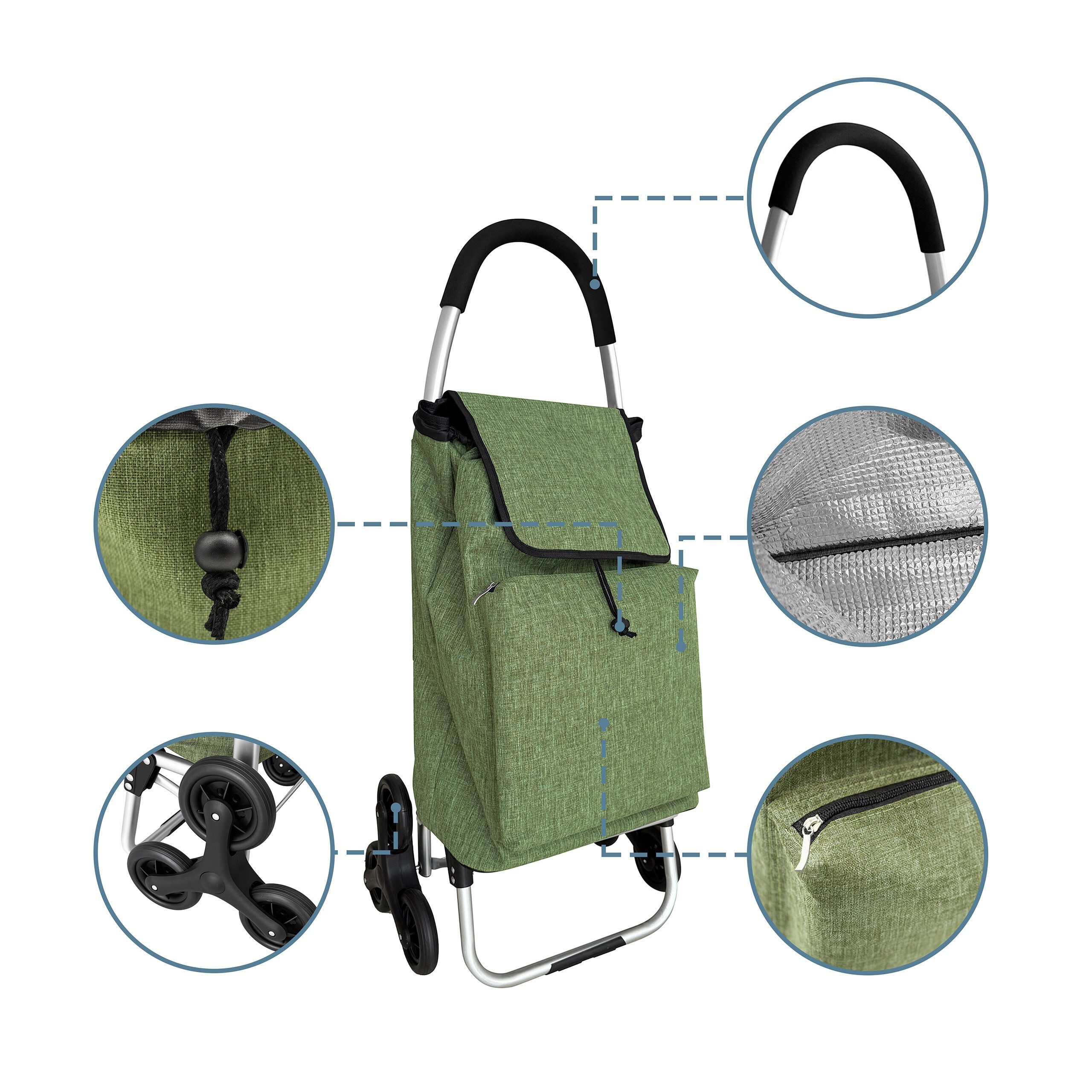 relaxdays Einkaufstrolley Treppensteiger 45 l, 45 l, grün