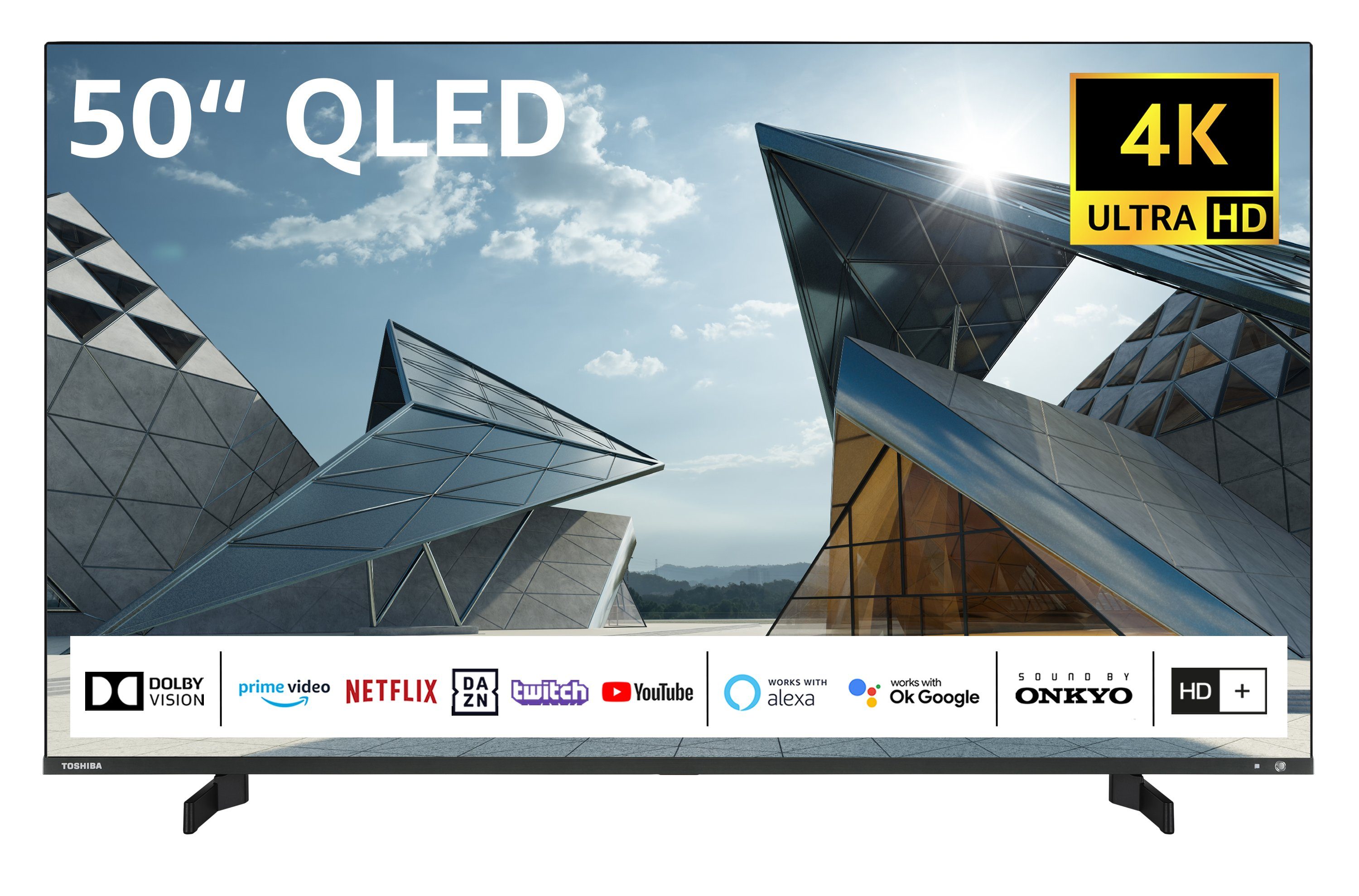 HDR Monate by 4K HD, HD) 6 TV, Vision, Dolby Inkl. Ultra Onkyo 50QL5D63DAY Sound cm/50 (126 Zoll, QLED-Fernseher - Triple-Tuner, Toshiba Smart