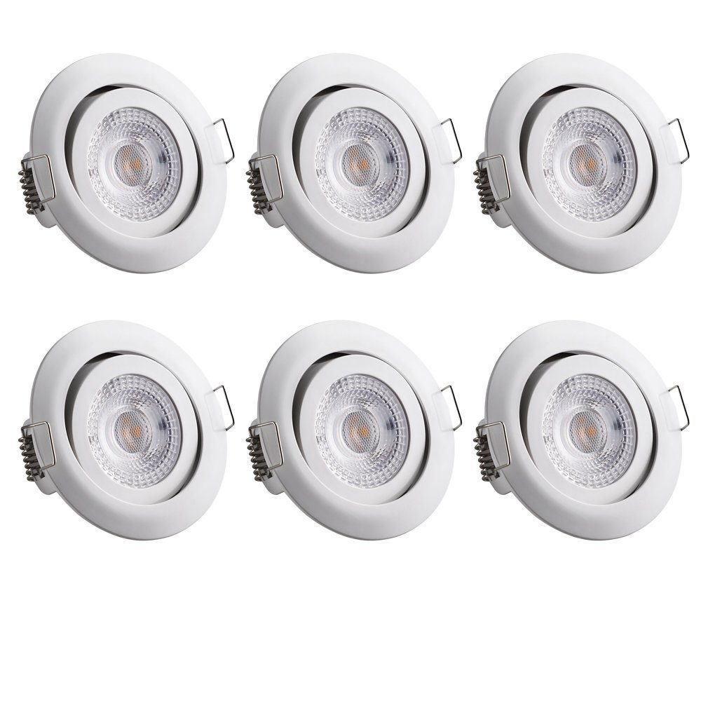 monzana Einbauleuchte, Weiß, 6er Set LED Flach Dimmbar 68mm Schwenkbar Warmweiß 3000K Weiß Rund