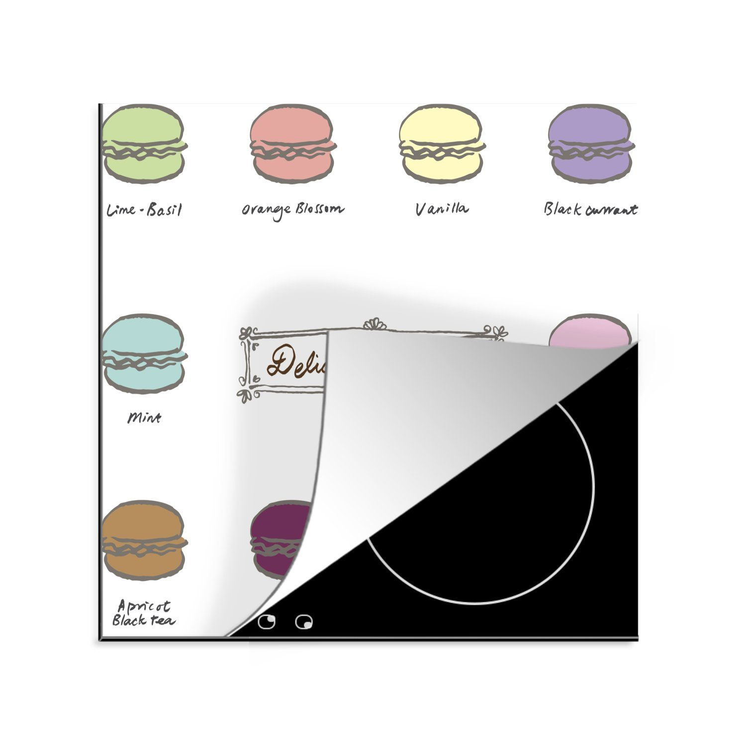 MuchoWow Herdblende-/Abdeckplatte Macaron - Farben - Illustration, Vinyl, (1 tlg), 78x78 cm, Ceranfeldabdeckung, Arbeitsplatte für küche | Herdabdeckplatten