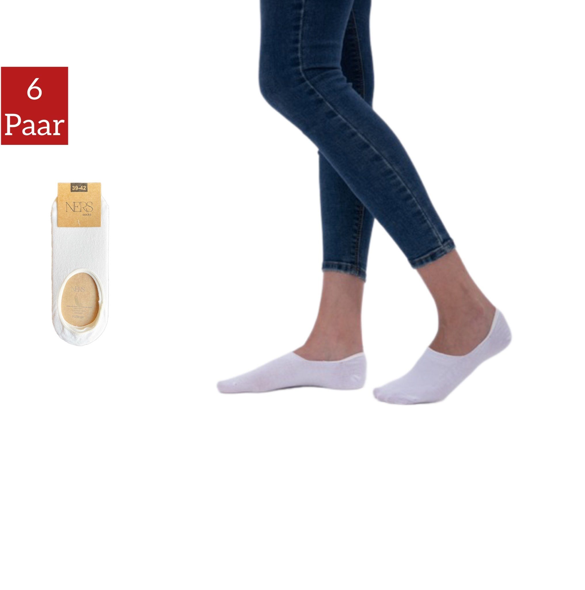 NERS Füßlinge für Damen und Herren aus gekämmter Baumwolle und ohne drückende Naht (6-Paar) Rutschfest und unsichtbar im Schuh