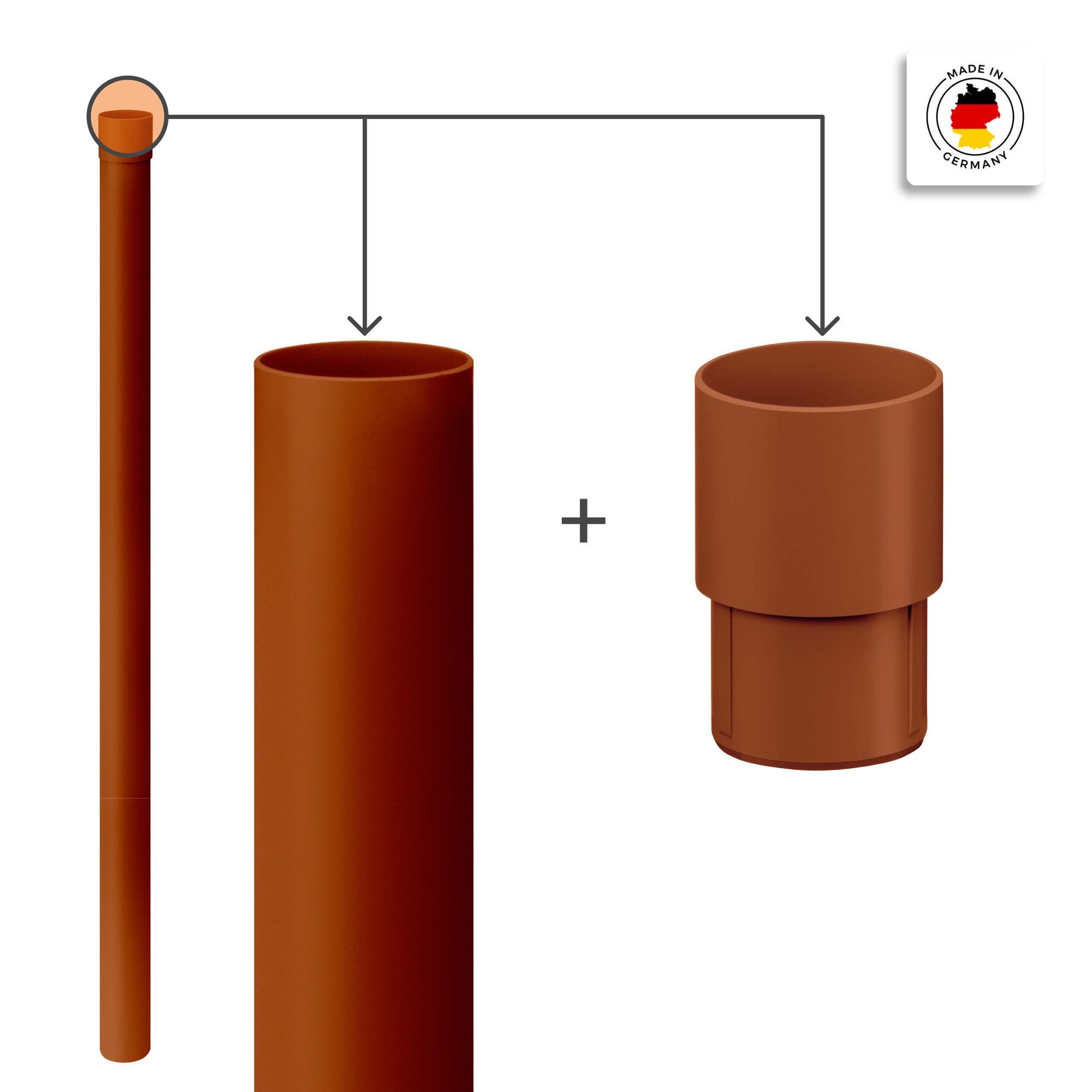 INEFA Regenfallrohr Fallrohr 200 cm, (DN 50. 1 Stück), Regenwasserrohr, Dachentwässerung, Dachrinnen-Zubehör