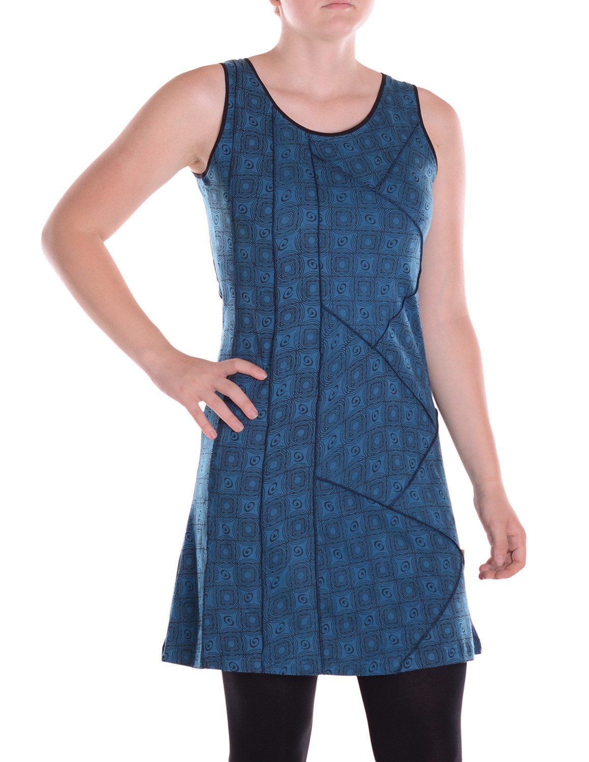 Vishes Sommerkleid Damen Ärmellos Bedruckt Patchwork Baumwolle Jersey Alternative Mode, Boho, Hippie, Ethno, Festival