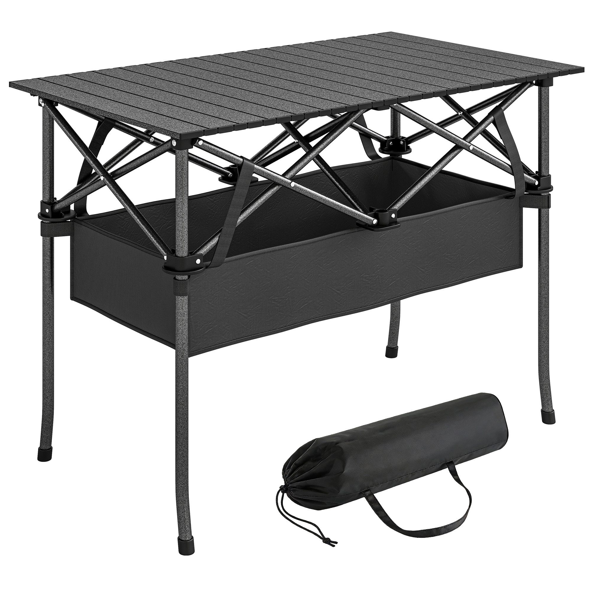 Outsunny Campingtisch (Tisch, 1-St., Falttisch), Klappbar, Alu-Tischplatte, mit Netzfach