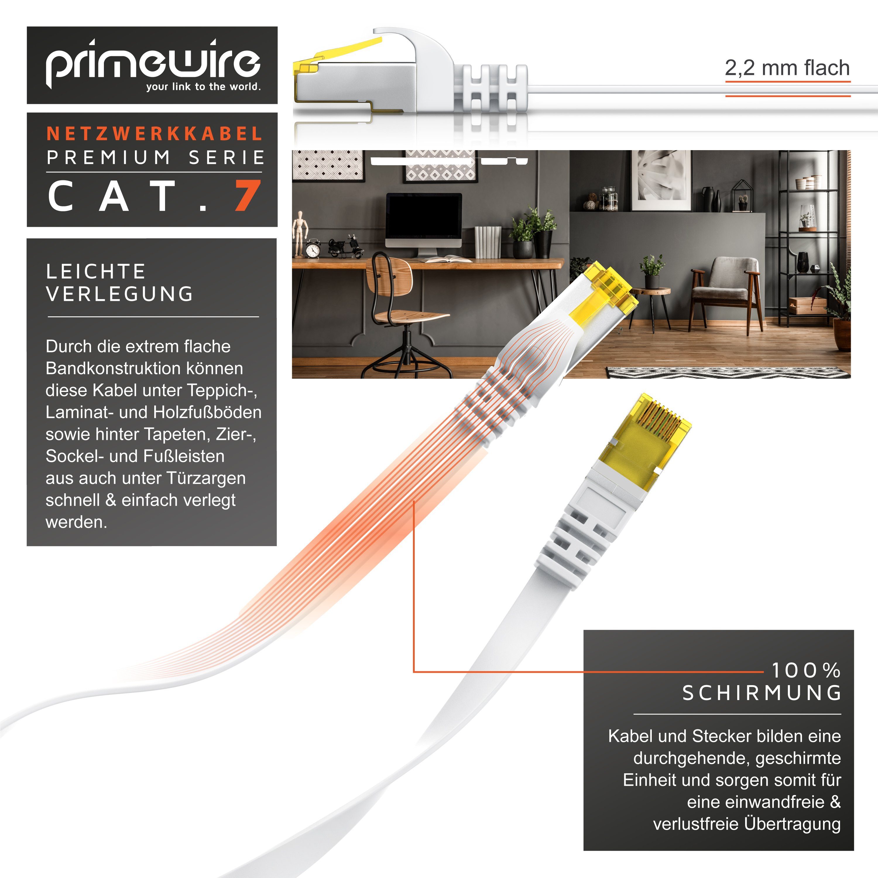Primewire CAT 7 Flachband Gigabit Netzwerkkabel 10 Gbit/s Patchkabel flach 30m LAN-Kabel, CAT.7, RJ-45 (Ethernet) (3000 cm), für Router, Modem, Switch, PC, idea – Bild 4 von 5