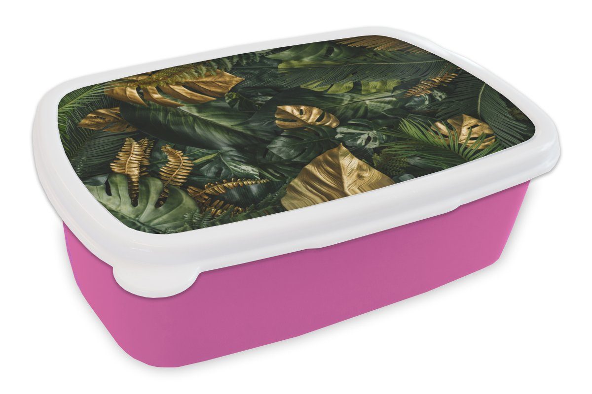 MuchoWow Lunchbox Blätter - Muster - Abstrakt - Mädchen - Kinder - Jungen, Kunststoff, (2-tlg), Brotbox für Erwachsene, Brotdose Kinder, Snackbox, Mädchen, Kunststoff rosa